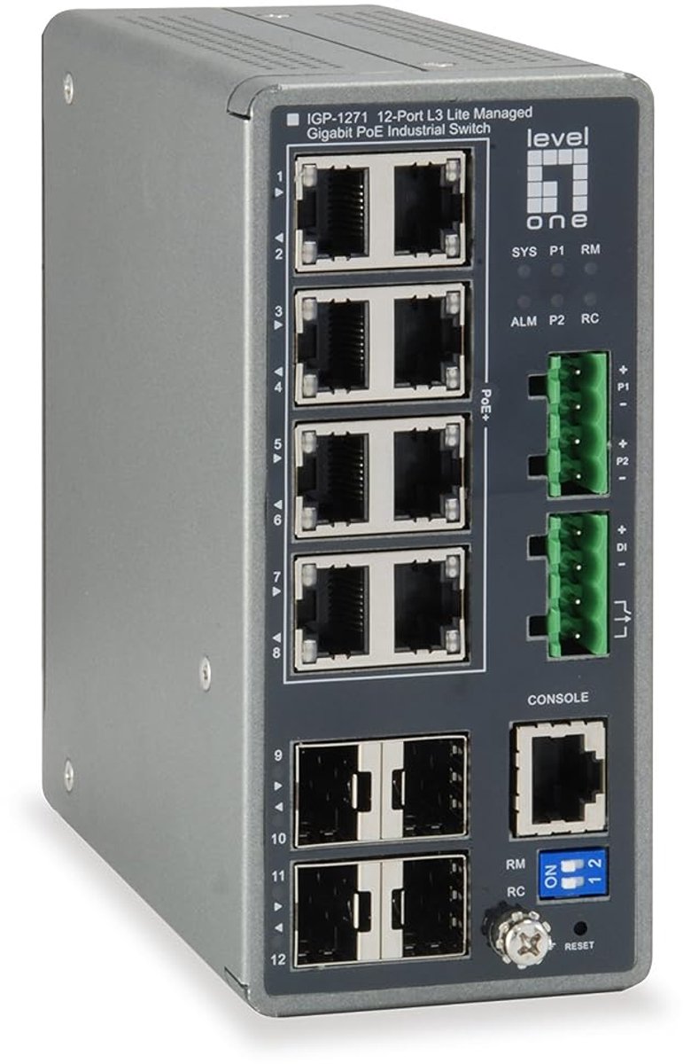 Levelone Industrial Switch 12-Port L3 Lite Gigabit PoE 240W - ShopVlot