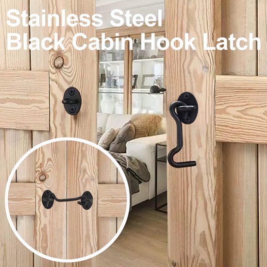Solidchoice - RVS Zwart Cabin Hook Latch en Eye Hook voor Tuindeuren 2-Pack — afbeelding 2