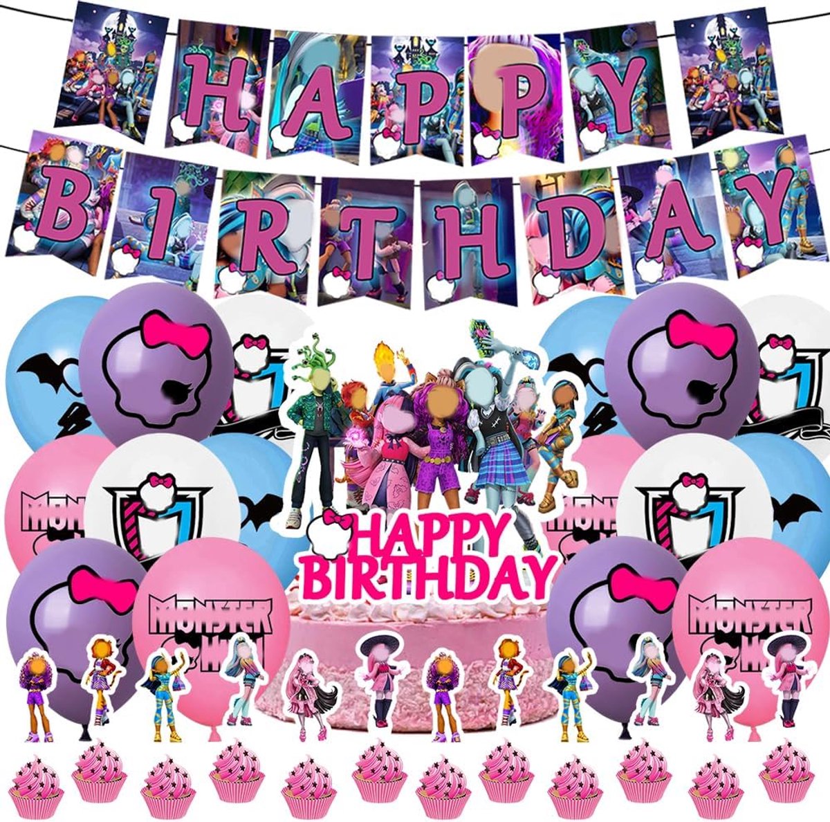 Balloons Monster Birthday 30 Pieces Doll Cake Decoration Happy Birthday Banner Latex Balloons Party Decoration - ShopVlot