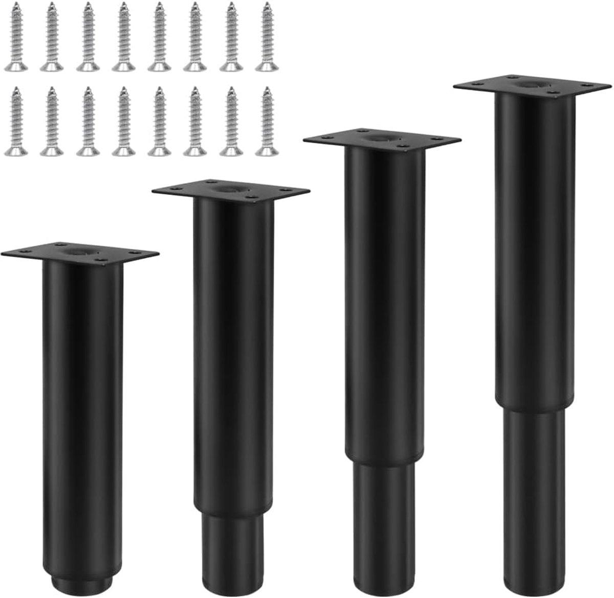 4 pieces furniture legs, height adjustable, 18-32cm, black thickened furniture legs with screws, adjustable legs for - ShopVlot