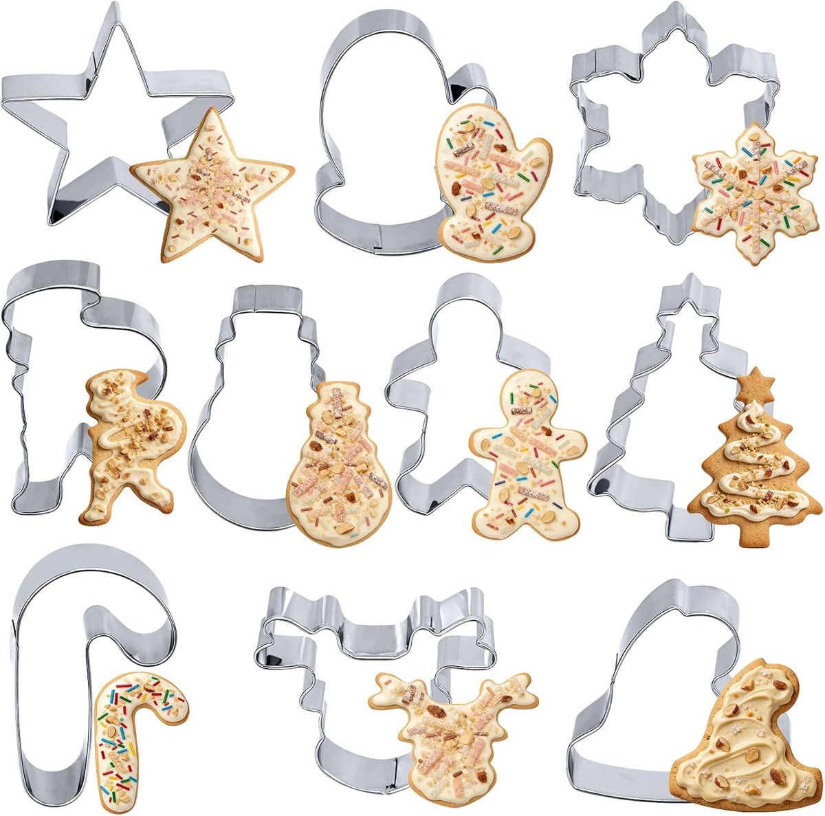 9pcs Christmas Cutter Set, Christmas Cookie Cutters, Cookie Cutters, Gnomes, Stars, Snowmen, Snowflakes, Santa Claus - ShopVlot