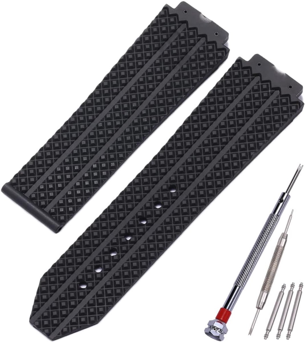 25mm x 19mm Rubber Strap Compatible with Hublot Big Bang Silicone Diamond Grain Texture Replacement Watch Band - ShopVlot