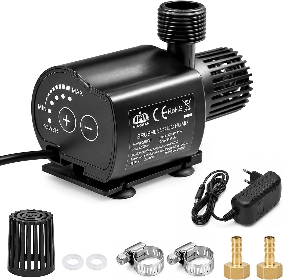 Waterpomp, 12 V, 800 l/u, 15 W, mini-dompelpomp met 1,5 m kabel en 5-traps instelbare debiet, opvoerhoogte 4,5 m - ShopVlot