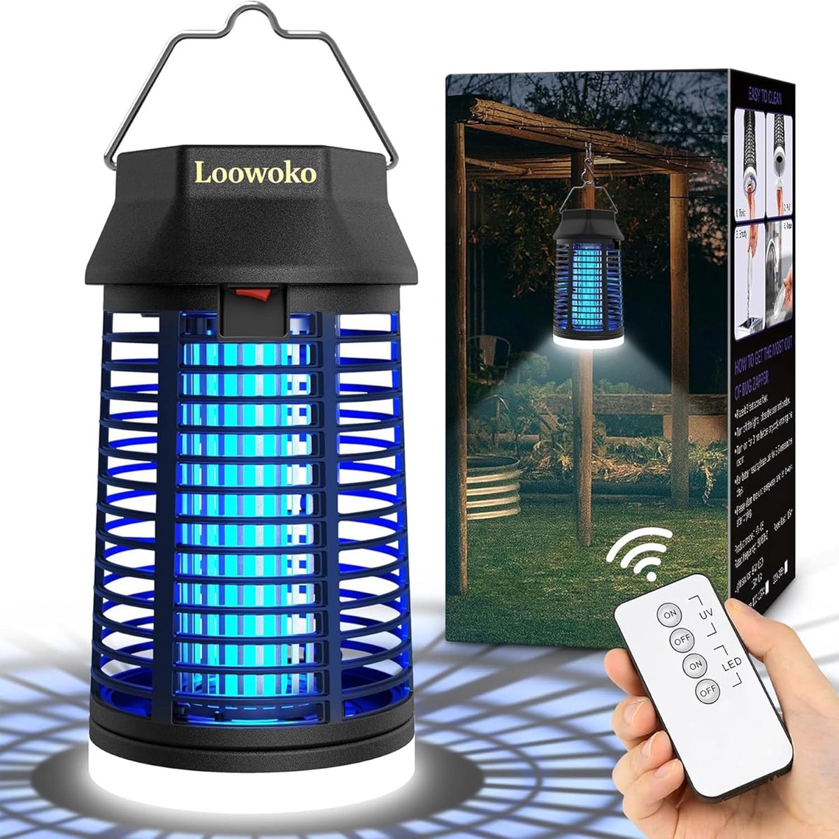 Loowoko Insect Killer, Electric with Remote Control, 4200 V, Mosquito Lamp with LED Light, Waterproof Fly Trap - ShopVlot