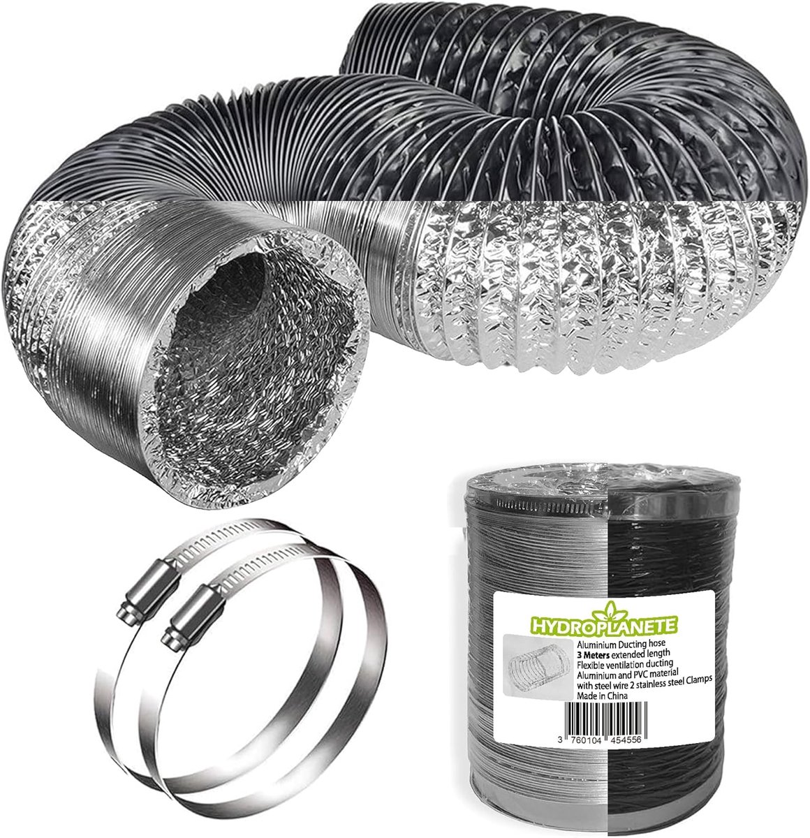 PVC hose 100 125 150 mm black flexible 3 m with 2 hose clamps - ventilation duct VMC - ShopVlot