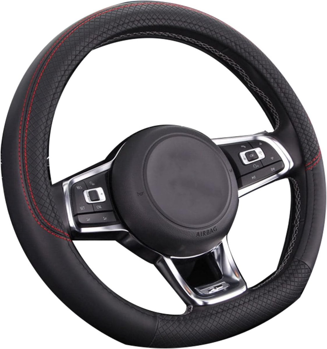 D-shaped steering wheel cover, leather and carbon fiber non-slip flat bottom steering wheel cover suitable for 37-39cm - ShopVlot