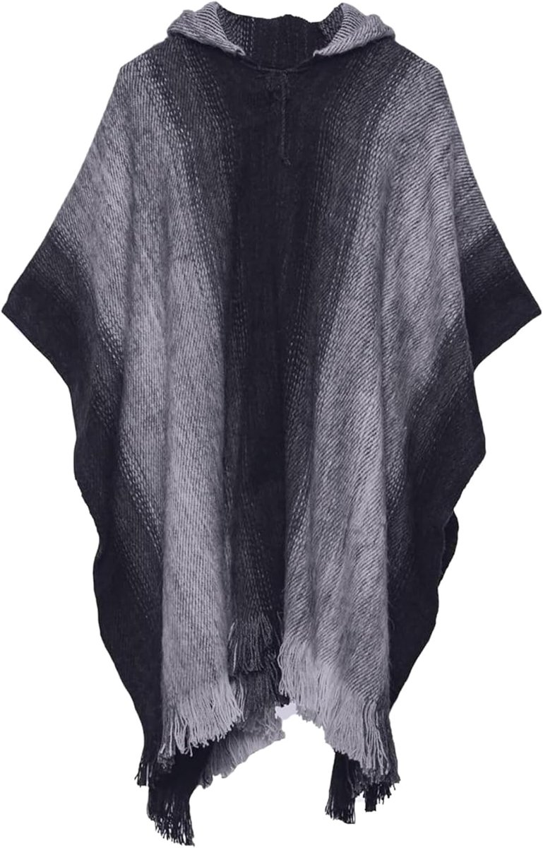 Gamboa Alpaca Warme en Zachte Peruaanse Poncho voor Heren - Geometrisch Ontwerp, One Size, Wollen Poncho Met Capuchon - ShopVlot