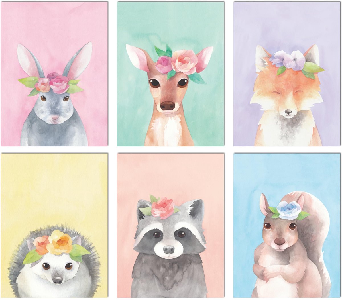 L & O Goods Bosdieren kinderkamer decor - Baby jongen & meisje muurkunst aquarel prints - ShopVlot