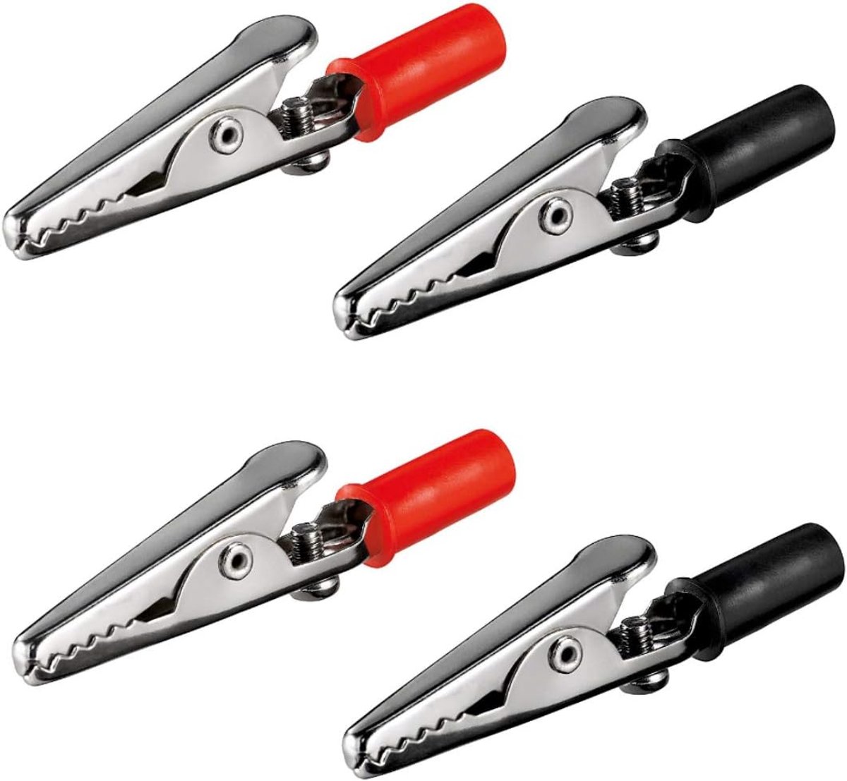 Set of 2 Crocodile Clips, Red and Black, 55 mm, with Screw, Metal Clips, Plastic Handle, Banana Plug, Gripping Clamps - ShopVlot