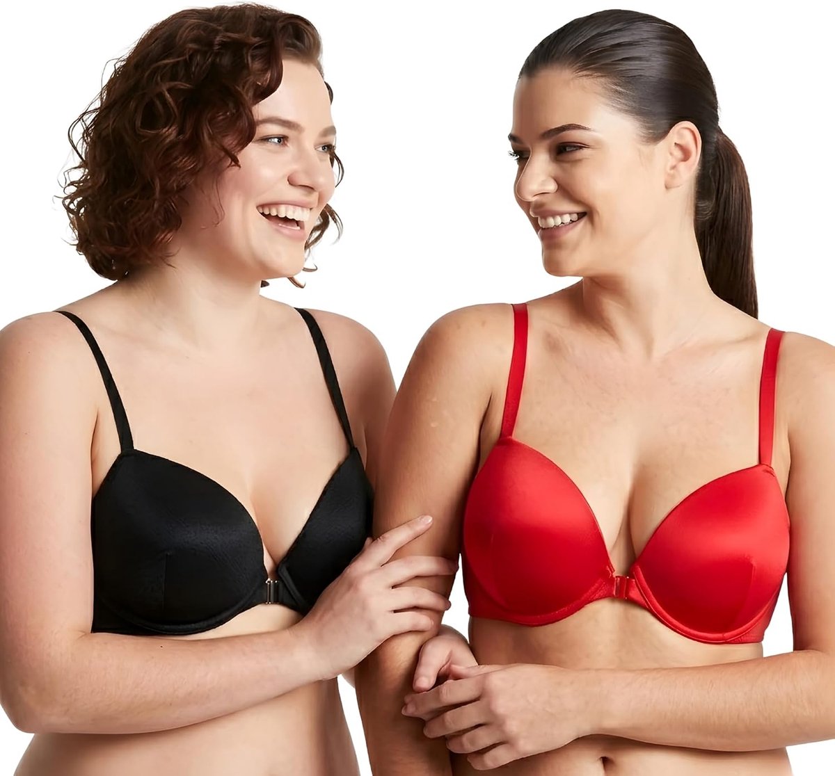 Curve Muse Ladies Push Up Add 1 and Half Cup Underwire Halter Front Close Bra - ShopVlot