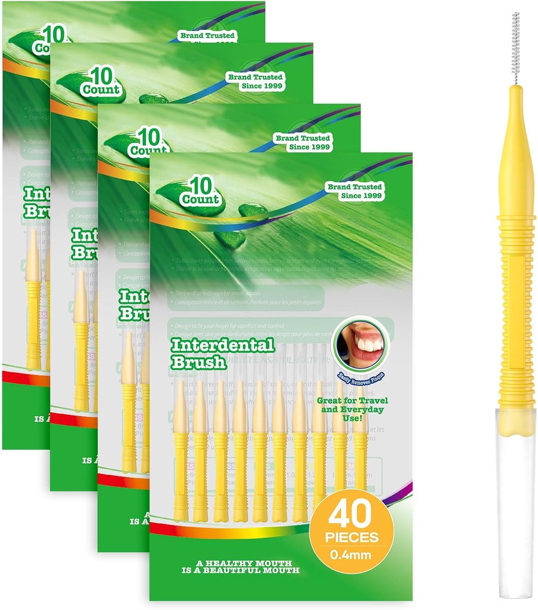 Interdentale borstels, 40 stuks herbruikbare tussenruimteborstels, 0,4 mm ultrafijne I-vorm, verdikt, verlengde - ShopVlot
