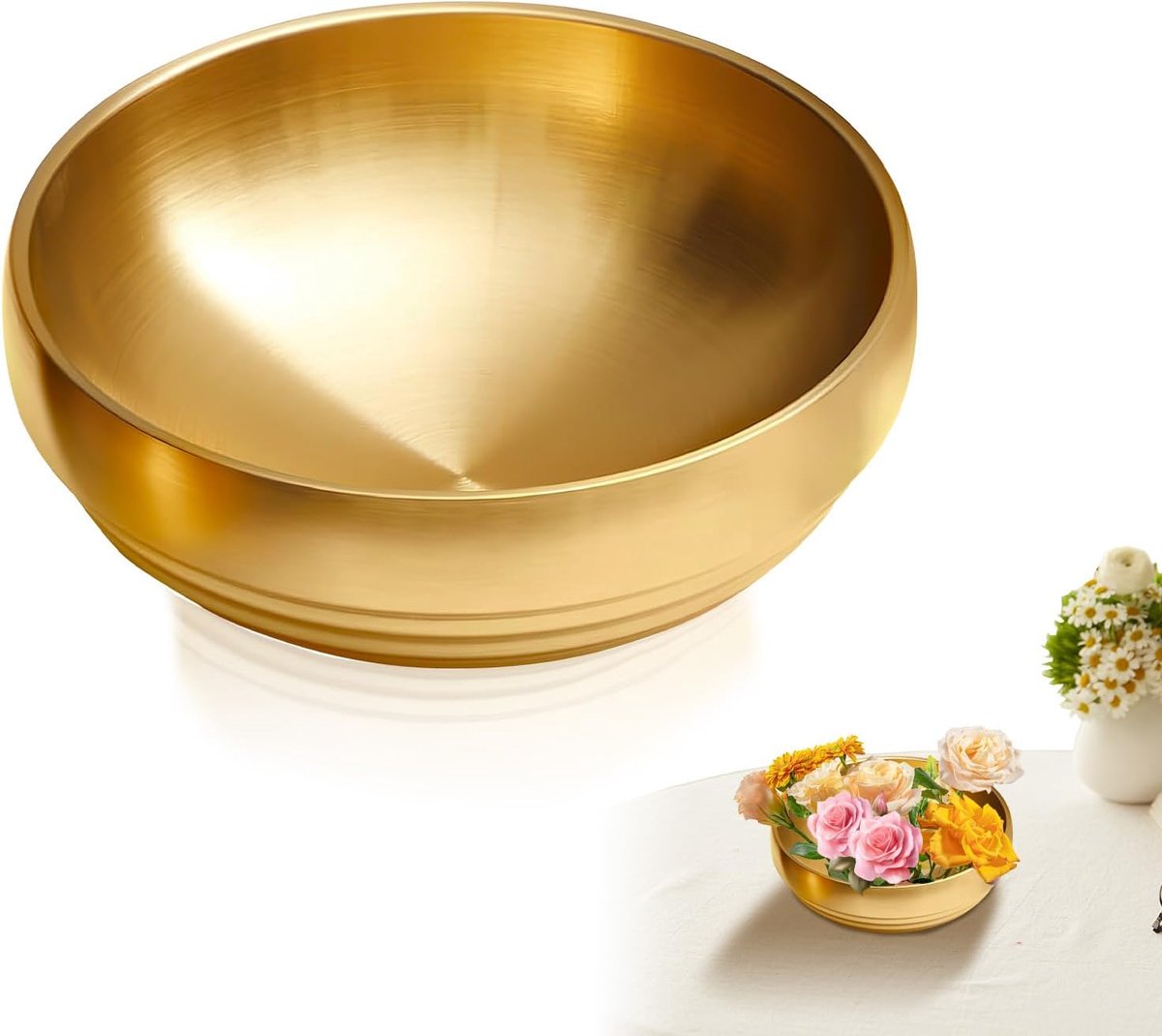 Stainless Steel Gold Decorative Bowl, 7.2 Inch Metal Key Holder Bowl for Entrance Table, Home Decoration Modern Key - ShopVlot