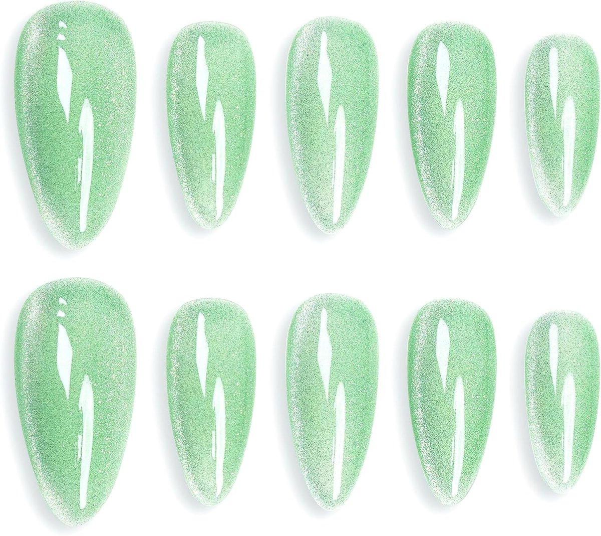 Sun&Beam Nails Handmade Press-on Medium Long Almond Mint Green Cat Eye Design Charming False Nail Tips 10 Pcs (#123M) - ShopVlot
