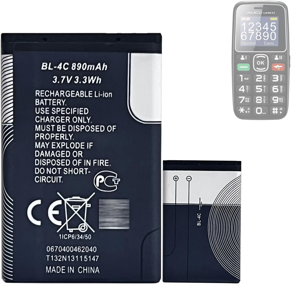 Replacement battery BL-4C, compatible with Brondi Amico Unico mobile phone smartphone phone - ShopVlot