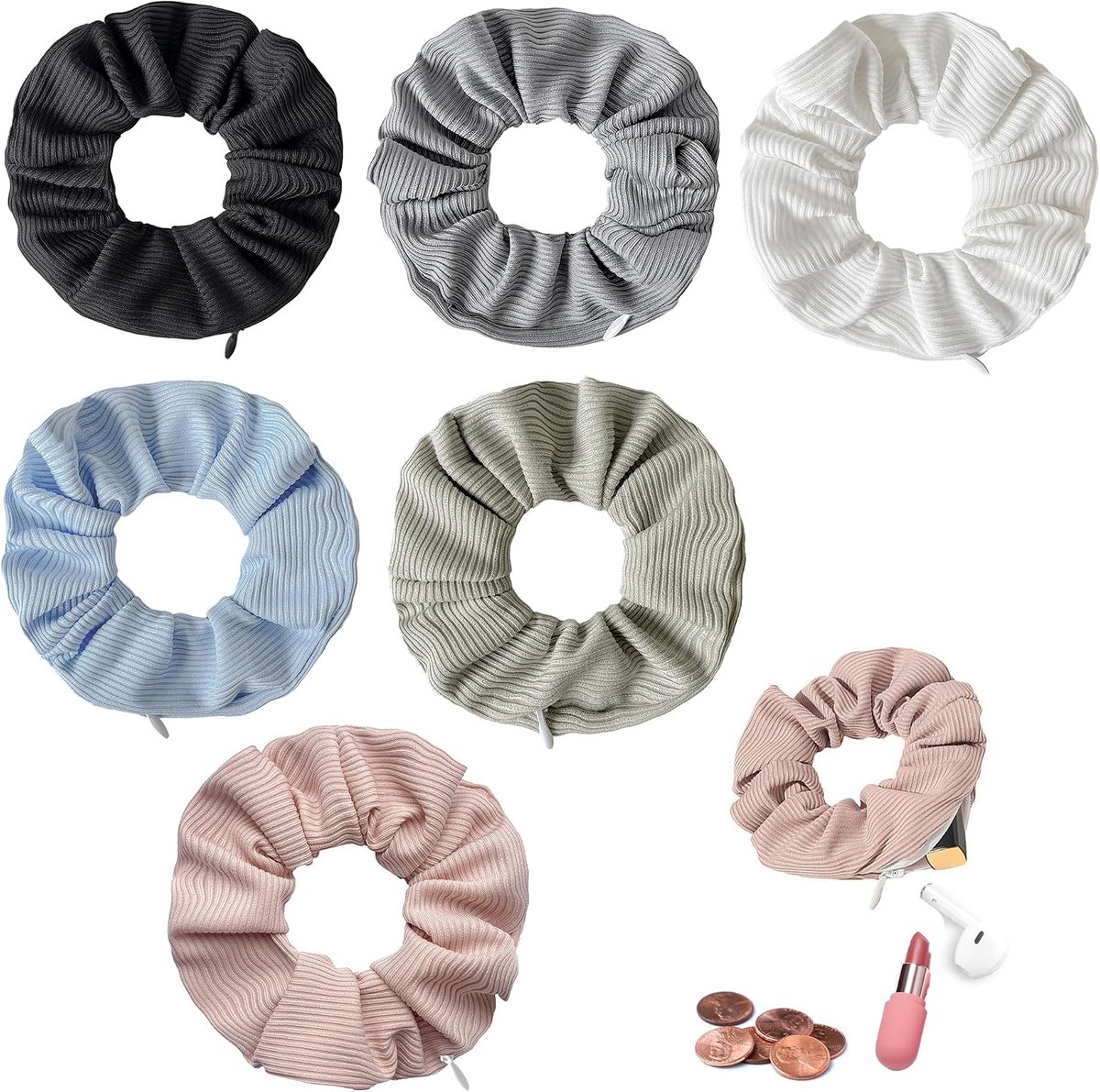 Pack of 6 Hair Bobbles with Hidden Zip Compartment, Velvet Hair Bobbles with Zip Compartment, for Women and Girls - ShopVlot