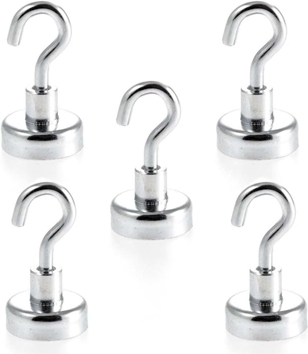 Pack of 5 neodymium N35 hook magnets 25 mm diameter - adhesive force 22 kg - ShopVlot