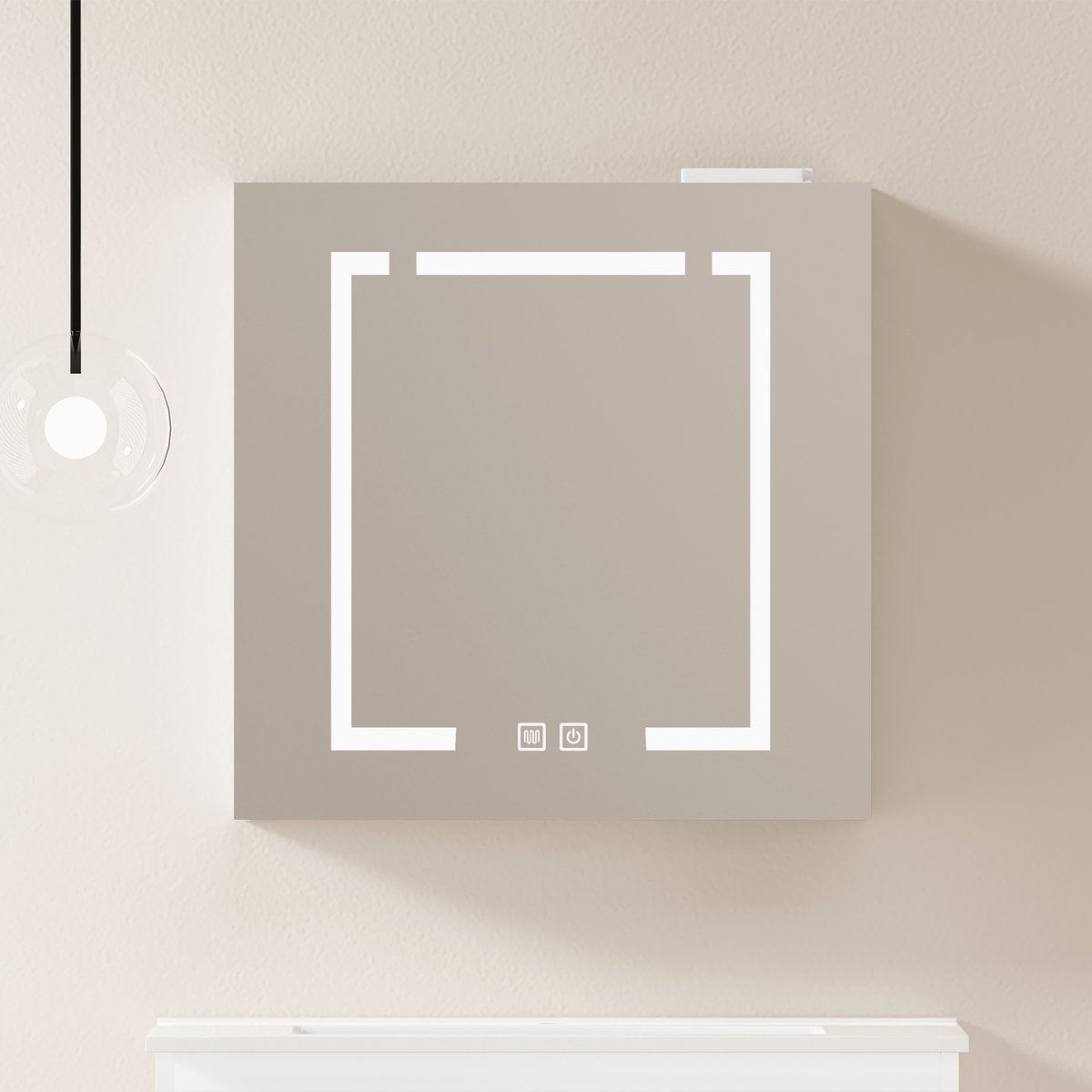 COVREO Spiegelkast 60 cm wit, MDF en glas met LED verlichting en opbergruimte