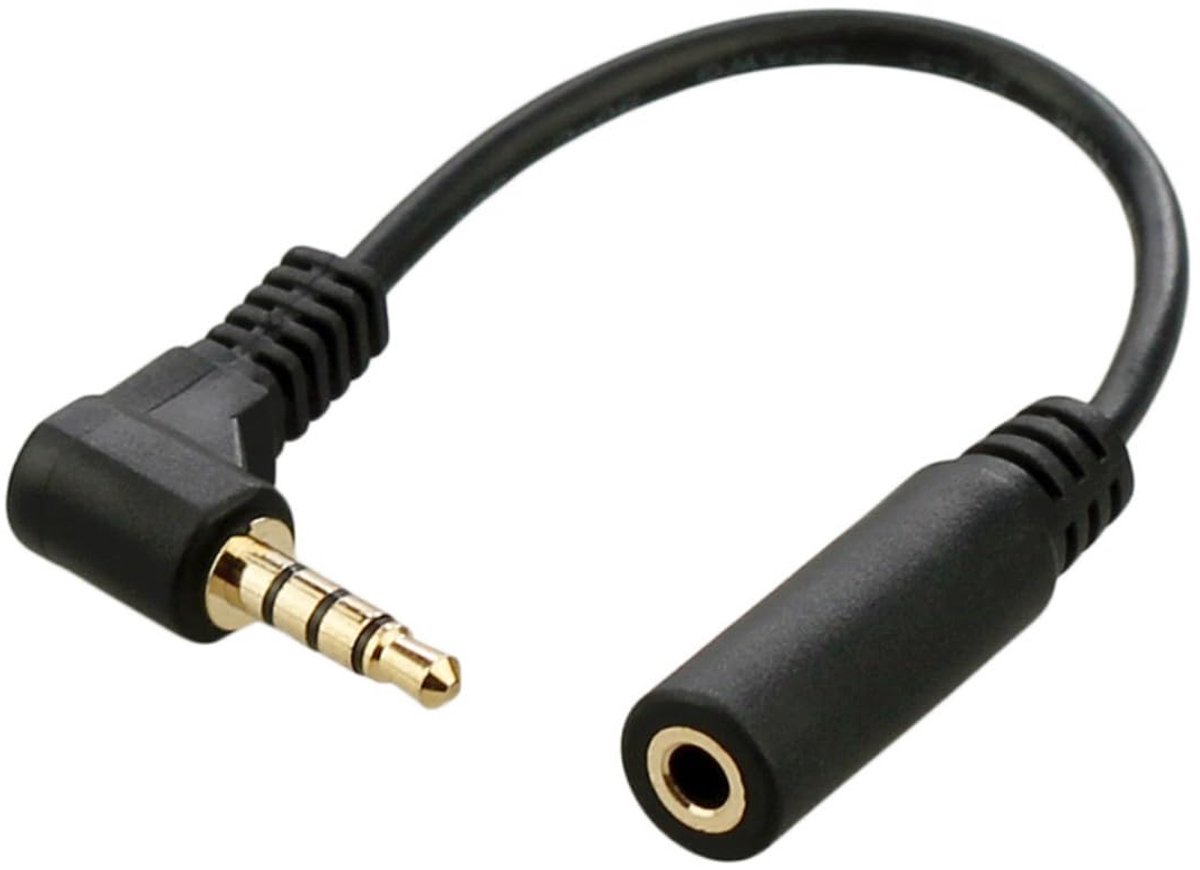 CY 90 Degree Right Angle 3.5 mm 4 Pin Stereo Audio Plug on Socket, Extension Cable, 10 cm, Black - ShopVlot
