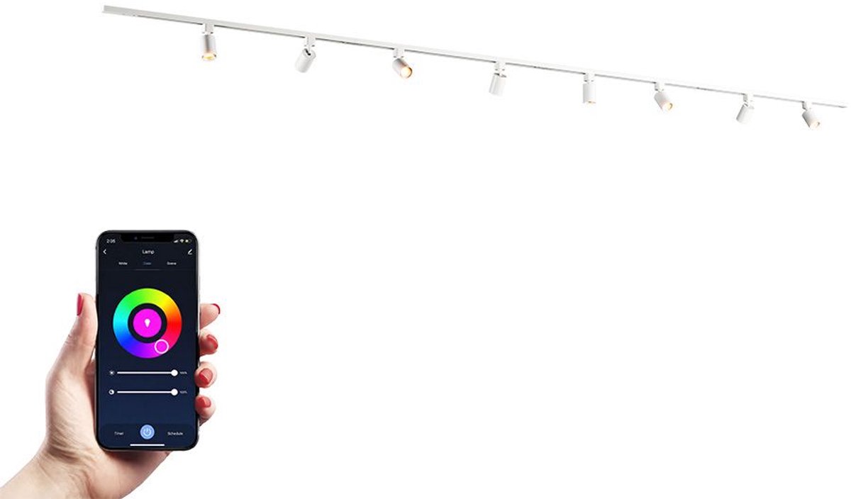 HOFTRONIC railverlichting pakket recht – 4 meter – 8x RGBWW GU10 dimbare railspots – aluminium wit – IP20 – modulair – 230V – smart verlichting woonkamer keuken verlichting railsysteem