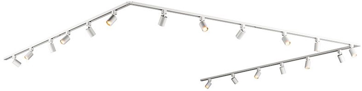 HOFTRONIC railverlichting pakket u-vorm – 6x 1,5 meter rail – 18x gu10 railspots – dimbaar – aluminium wit – ip20 – modulair – 230v – railverlichting woonkamer keuken