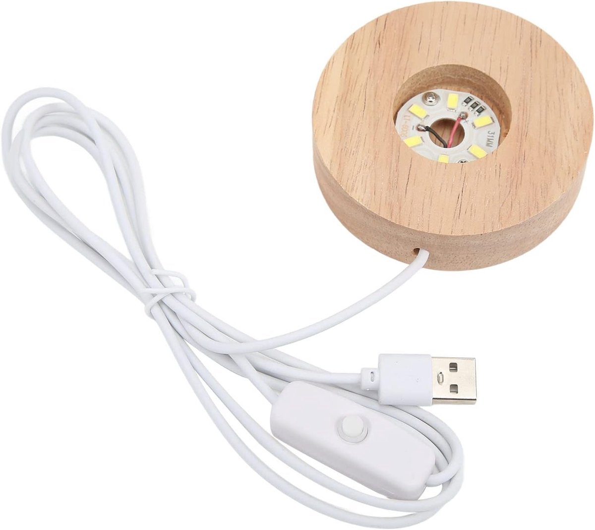 Ronde Houten Verlichte Lampenvoet met Dimbare Kleuren, USB Aansluiting en Kunstzinnige Glazen Stand voor 3D Resin Displays