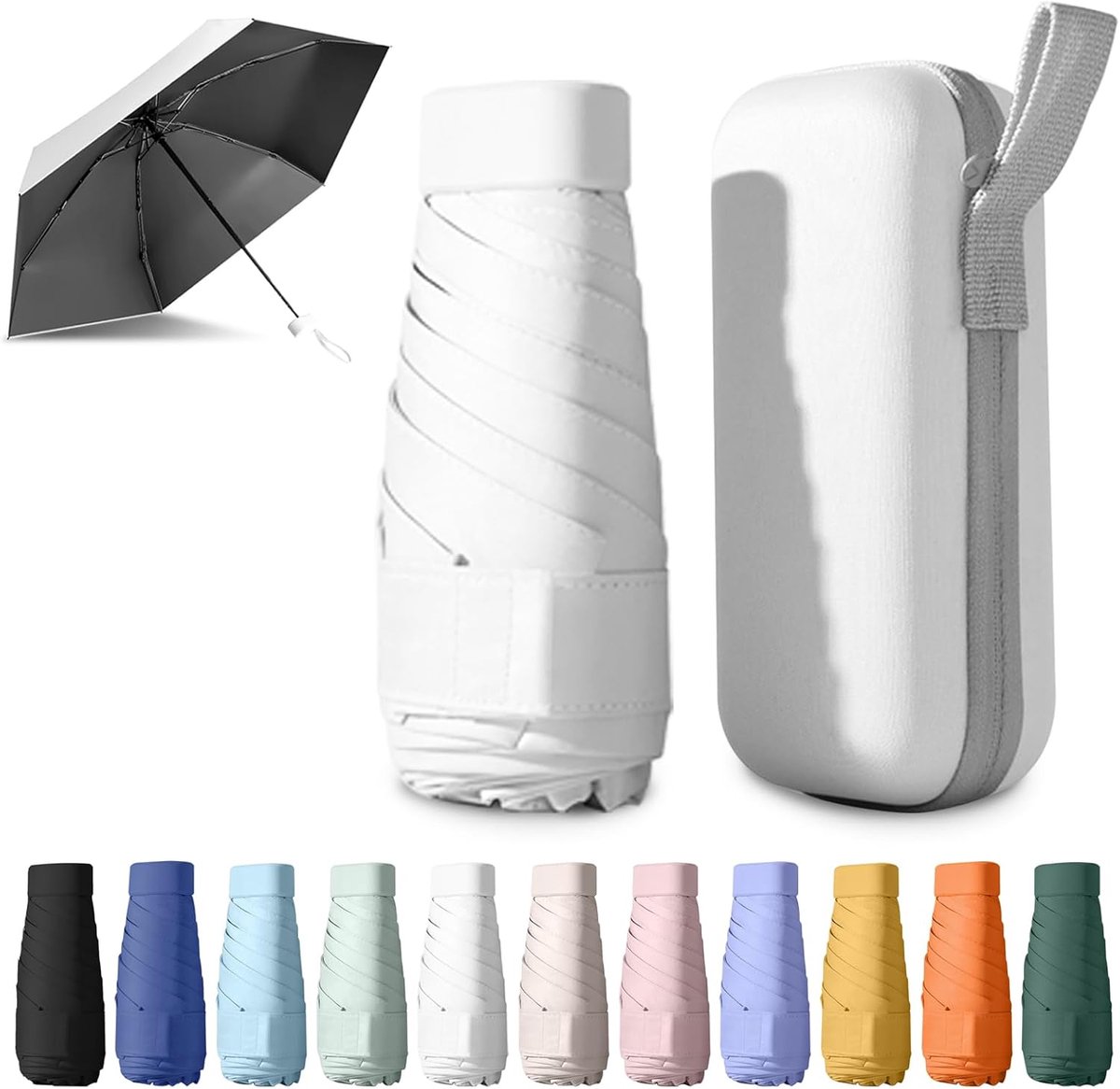 Mini Umbrella, 14 cm, Small Umbrella, Compact with 6 Ribs and Storage Box, 210T Fabric, Sun Protection - ShopVlot