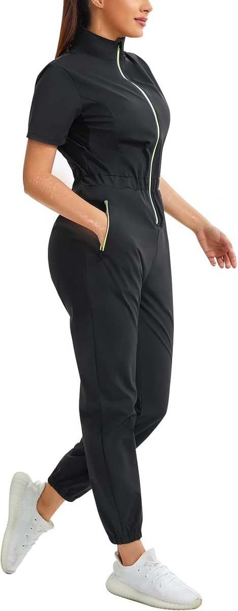 Junlan Women's Sauna Overalls, Sportswear, Sauna Effect, Sweating, Sports, Black, XXL - ShopVlot