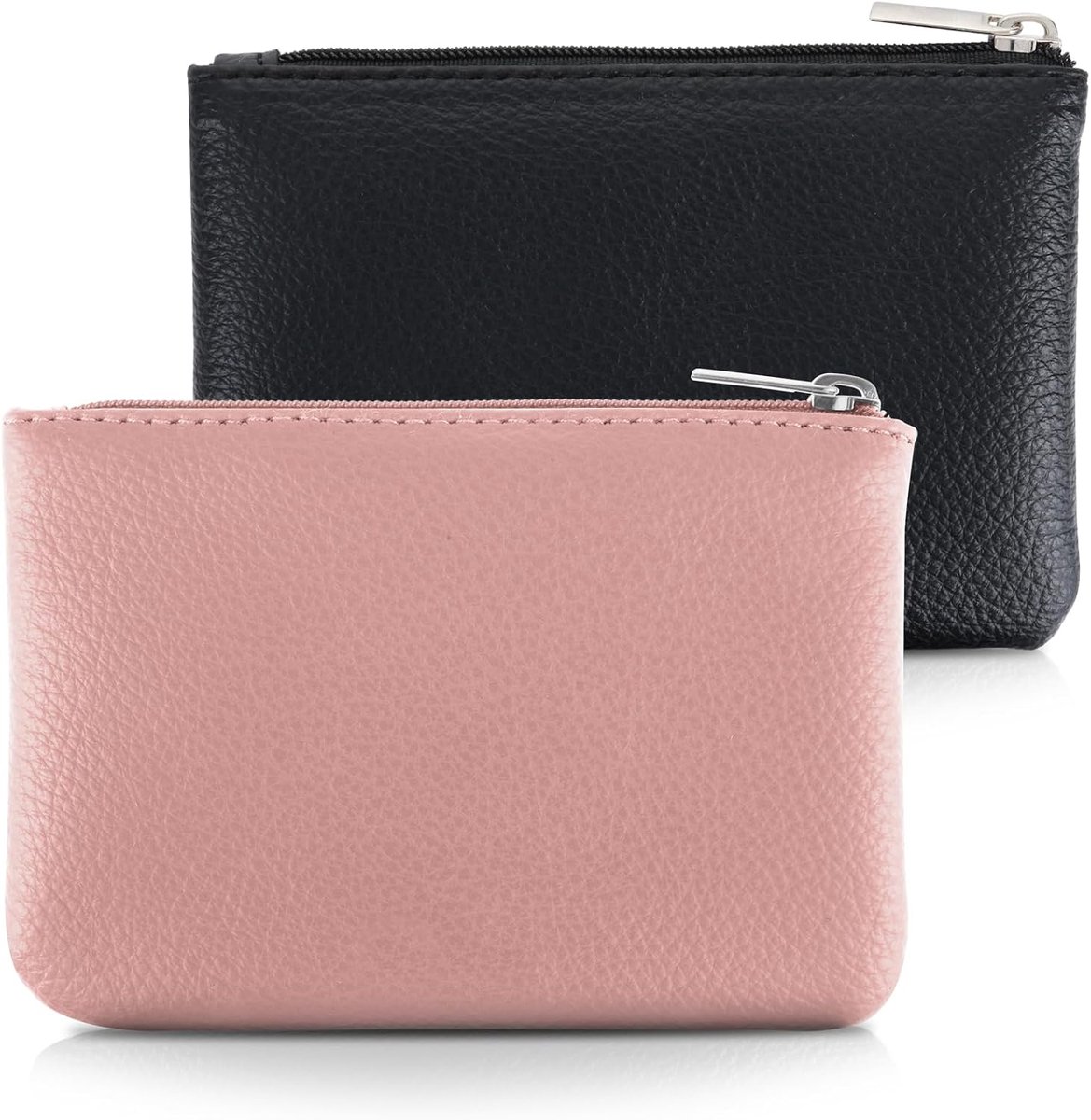 Simarro 2Pcs Lychee Pattern Wallet - PU Zipper Portable Mini Change Coin Pocket for Women Credit Card ID Key Headset - ShopVlot