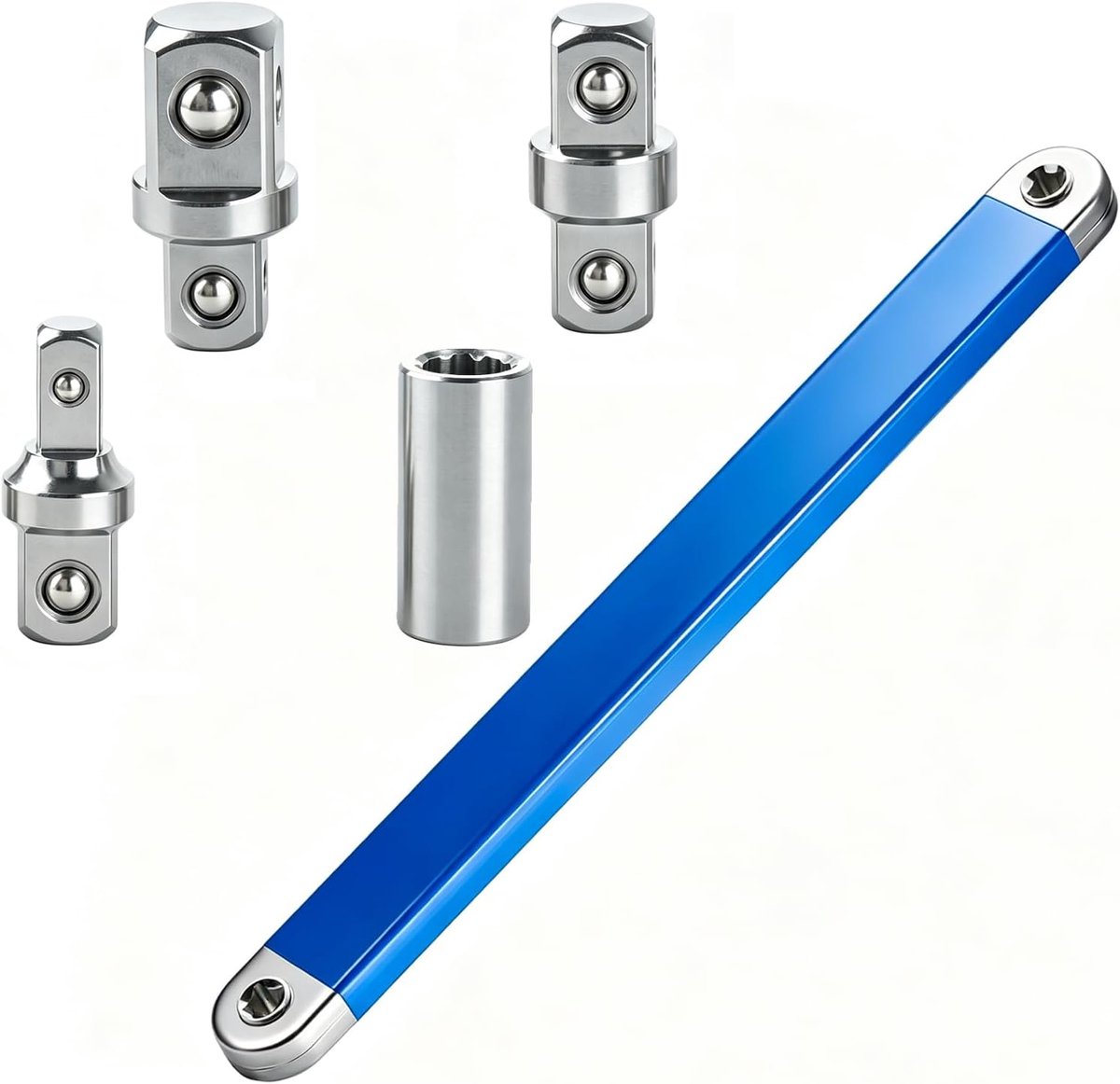 TINA.WIN Offset verlengsleutelset 39 cm, koolstofstaal met 4 adapters 1/4" 3/8" 1/2", slanke momentsleutel, verlenging - ShopVlot