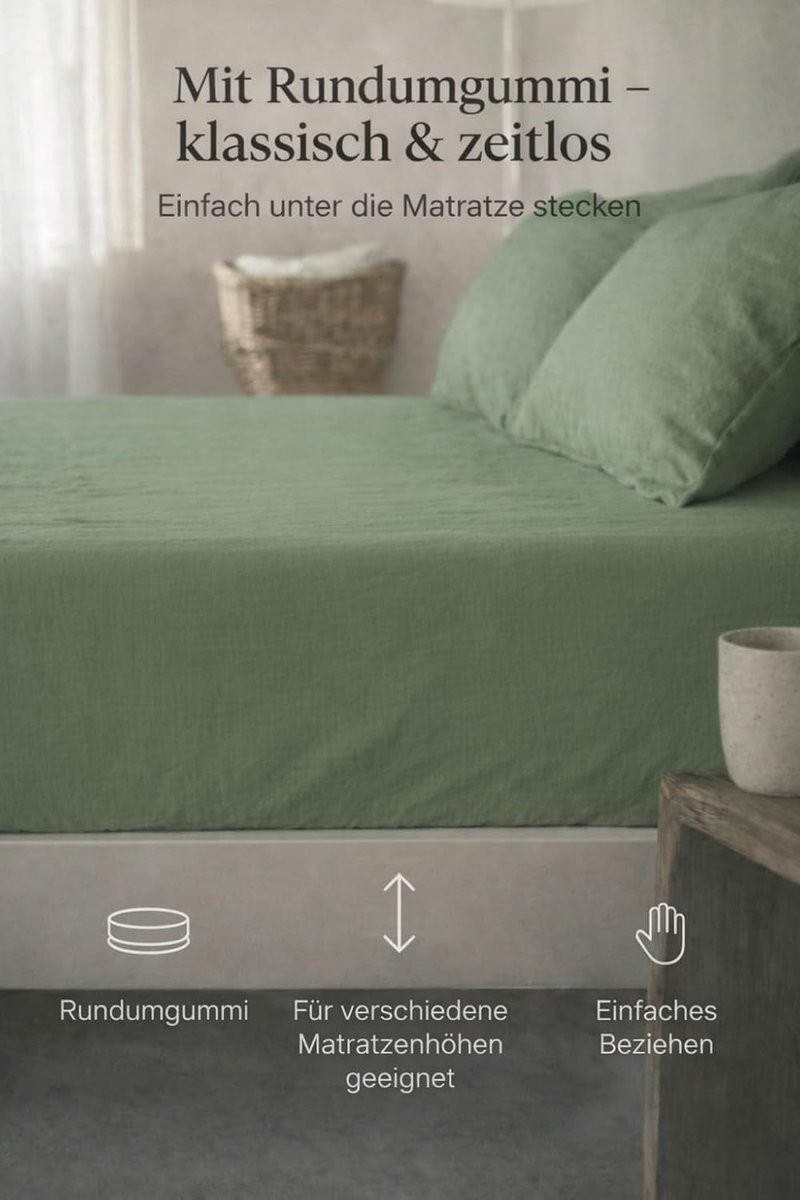 Fitted sheet made from 100% stonewashed linen – temperature-regulating, breathable and extra soft with continuous - ShopVlot