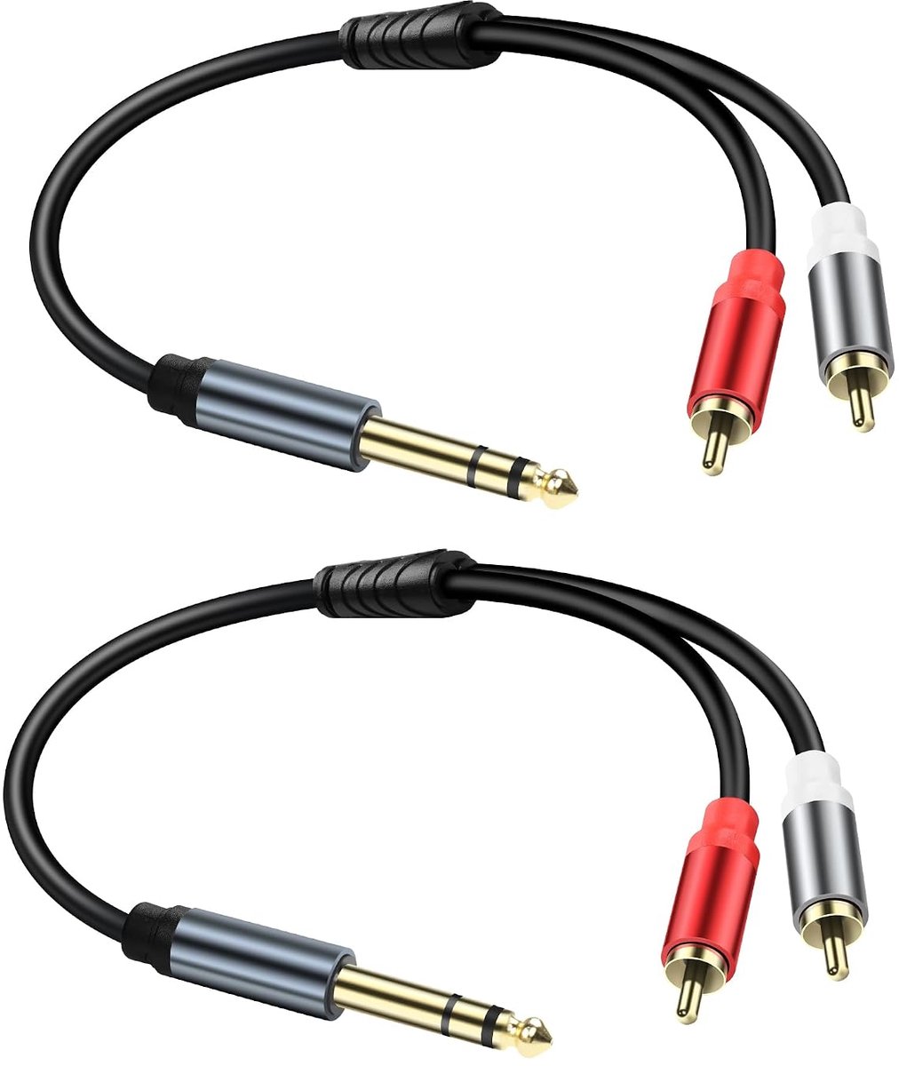 JSADKJ 6.35mm Stereo Audio Cable to 2 RCA Y Audio Splitter Cable 1/4 Inch Plug to 2 RCA Male TRS Jack on 2 Cinch - ShopVlot