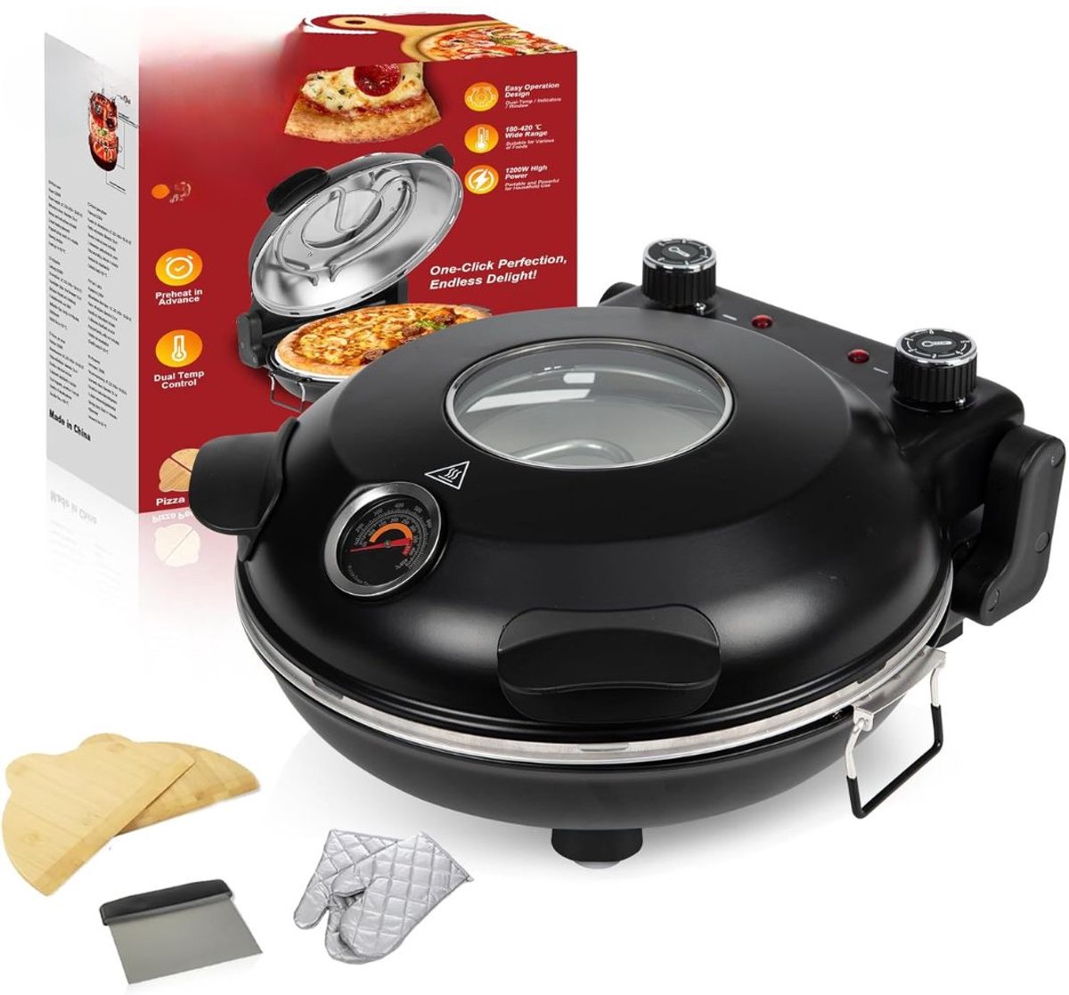 VALI® Pizzarette - Pizzarette - Pizzaoven voor 6 Personen - Zwart - 40cm x 35cm x 17cm