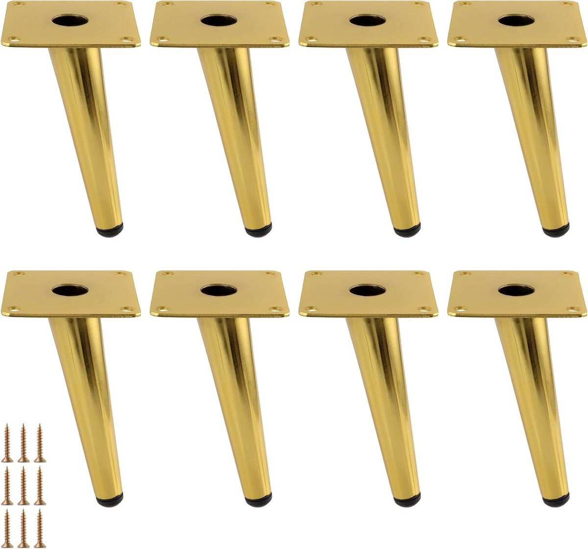 8 Piece Set 15cm Angled Furniture Legs Gold, Cone Furniture Legs with Screws, Metal Table Legs, Cabinet Legs, Sofa - ShopVlot