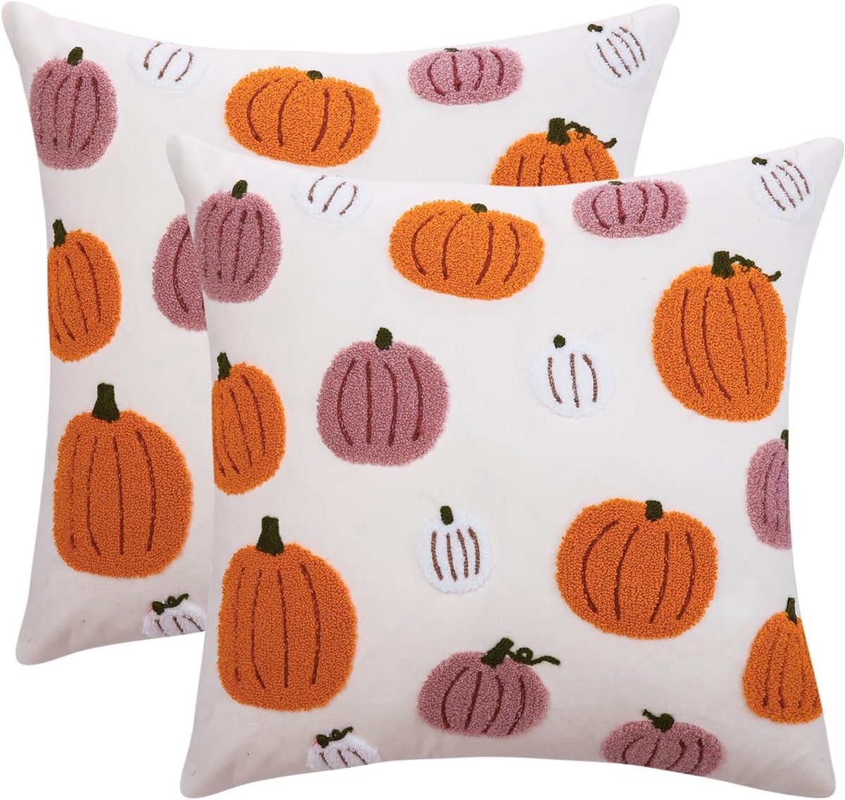 Tosleo Halloween throw pillow covers 50x50cm set of 2 Halloween orange and pink pumpkins embroidered pillowcases - ShopVlot
