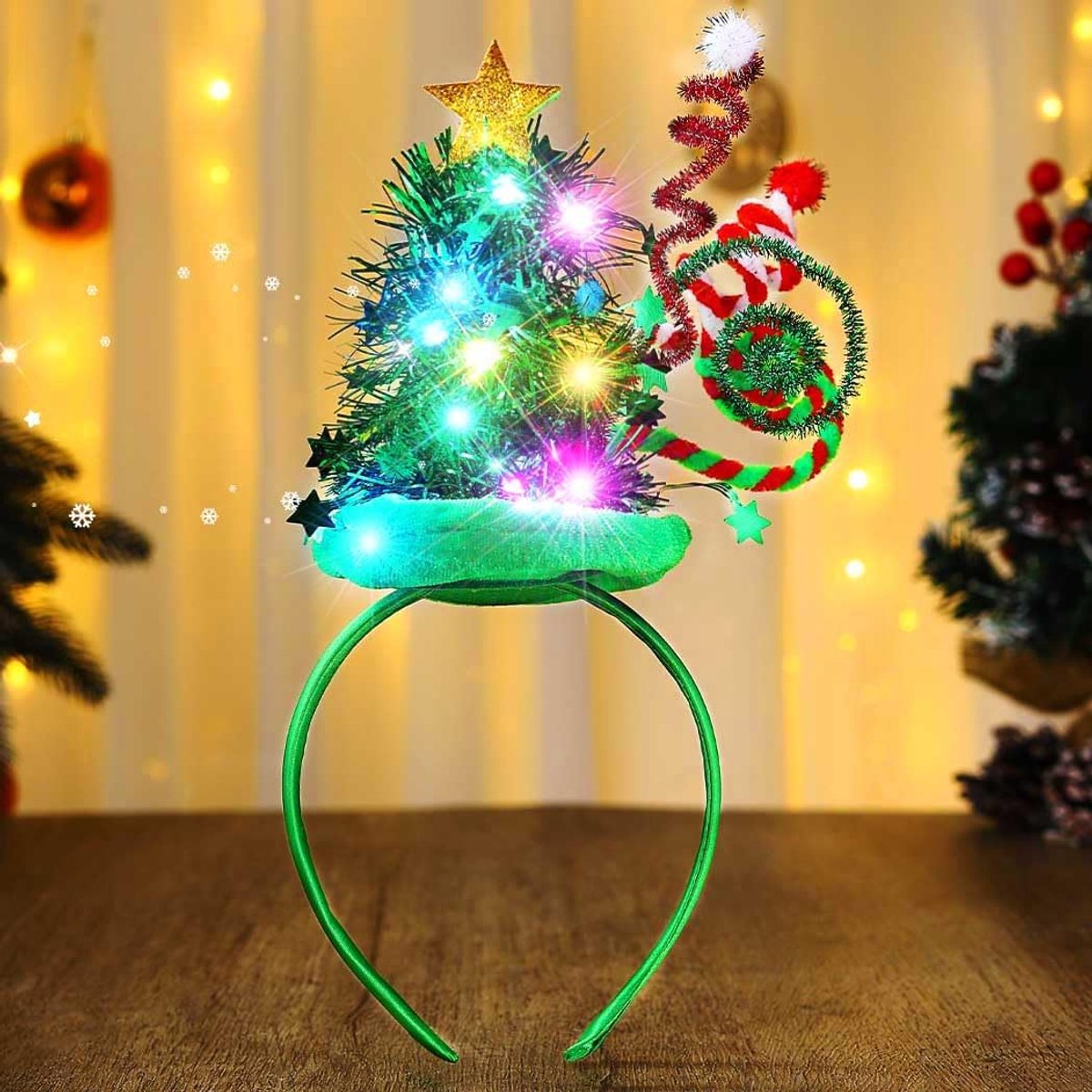 Christmas Lights Headband LED Christmas Tree Headbans Glow Hat Holiday Party Hair Accessories for Women - ShopVlot