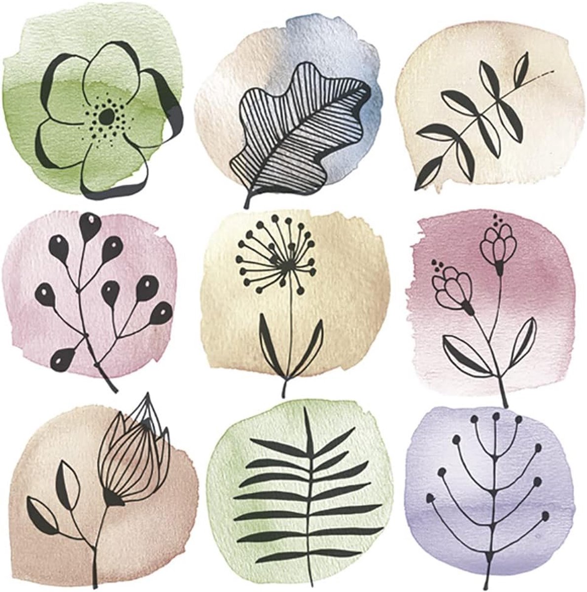 Papieren Servetten 33cm x 33cm - 3-laags - Flora Stempels - Perfect voor decoupage - ShopVlot