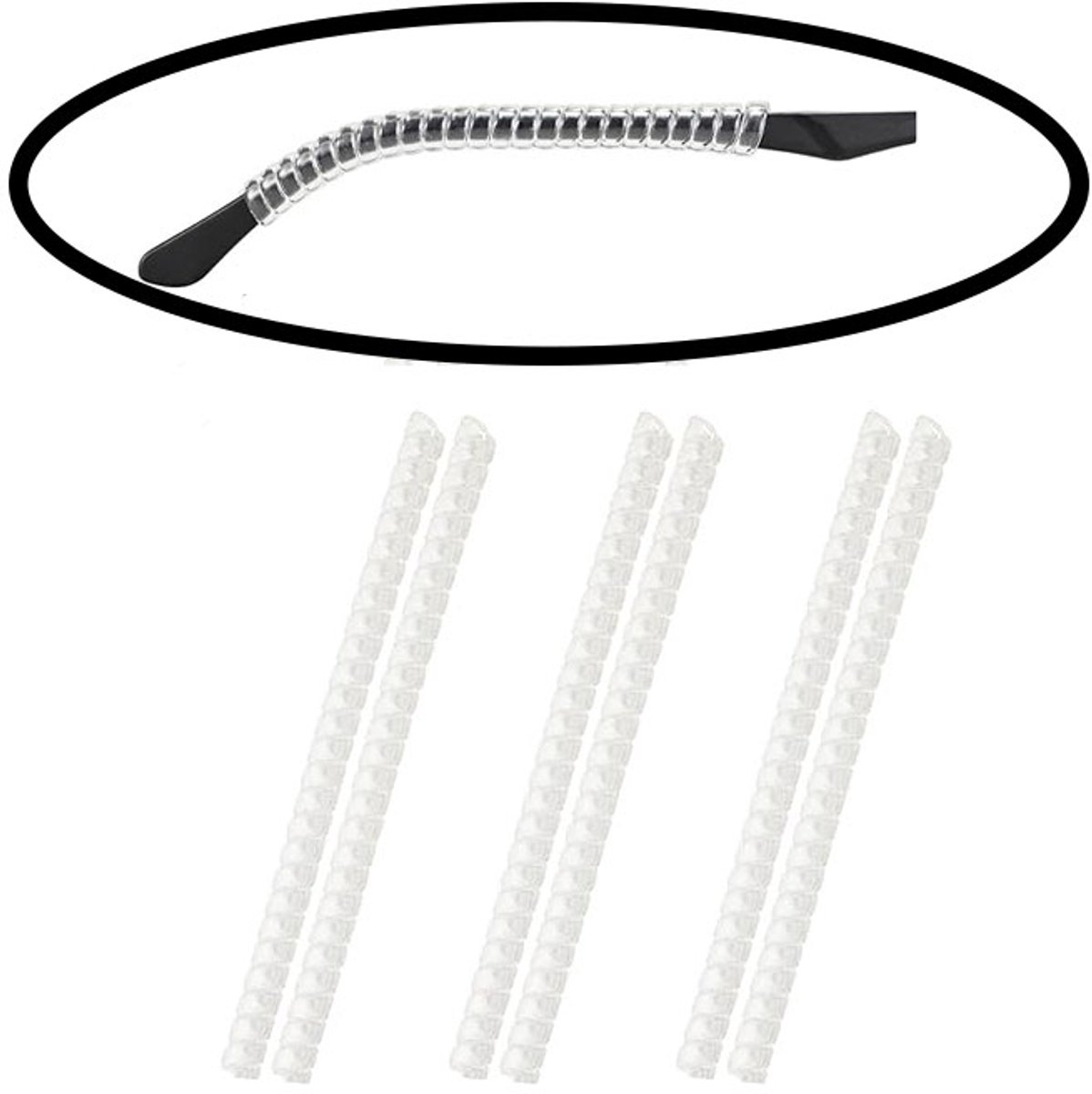 3-paar Oorkussentjes voor brillen - Antislip oorkussentjes voor brillen - Anti Slip Pootjes Bril - Brilpootje Verdikker - Brilbevestiger - Siliconen - 9.5 × 0.4 cm - Geschikt voor sportbrillen en leesbrillen - Transparant