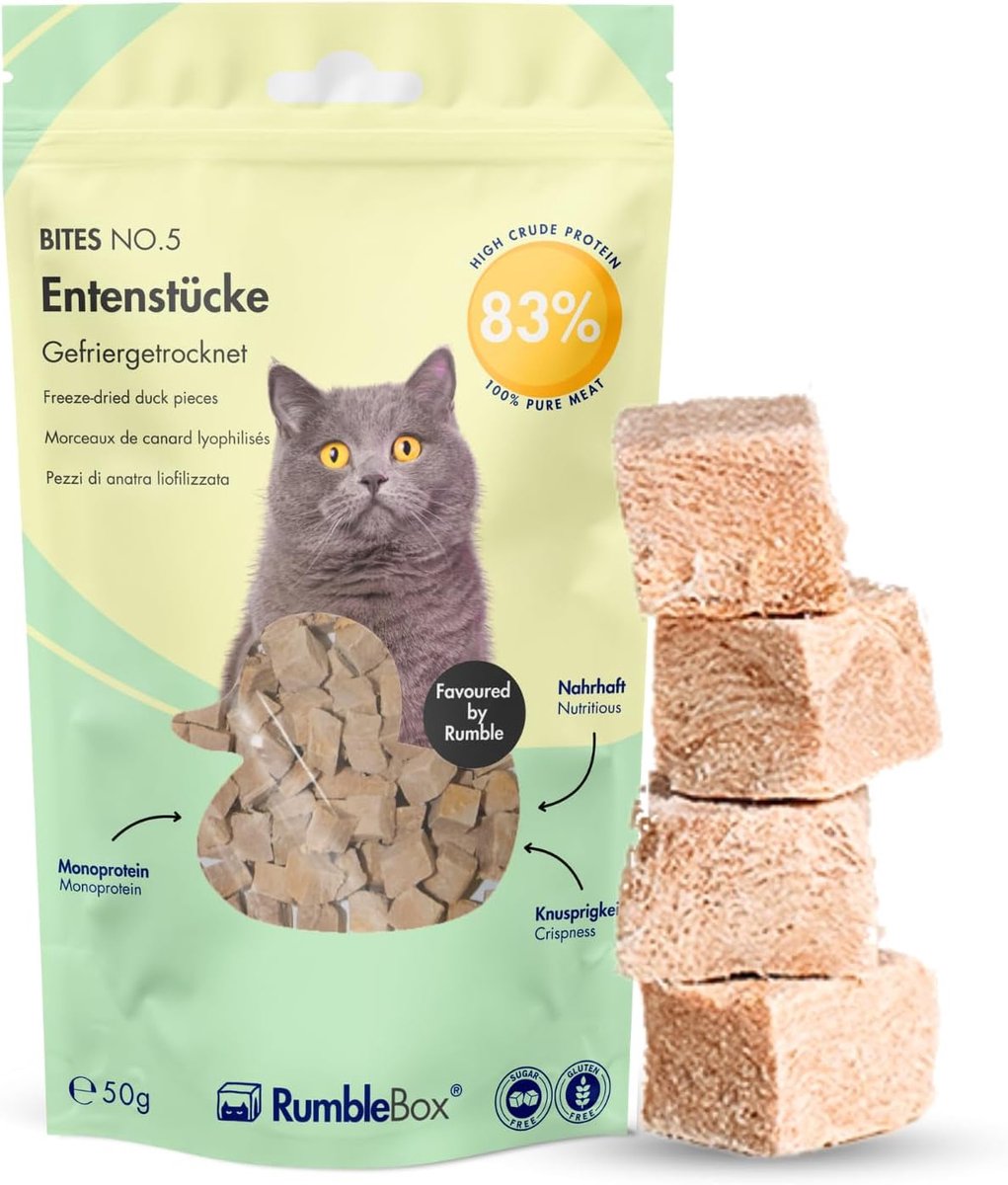 Kat Snacks - 100% Mono-Protein Eendenvlees - Geen Granen of Additieven - Perfect voor Allergische Katten - ShopVlot