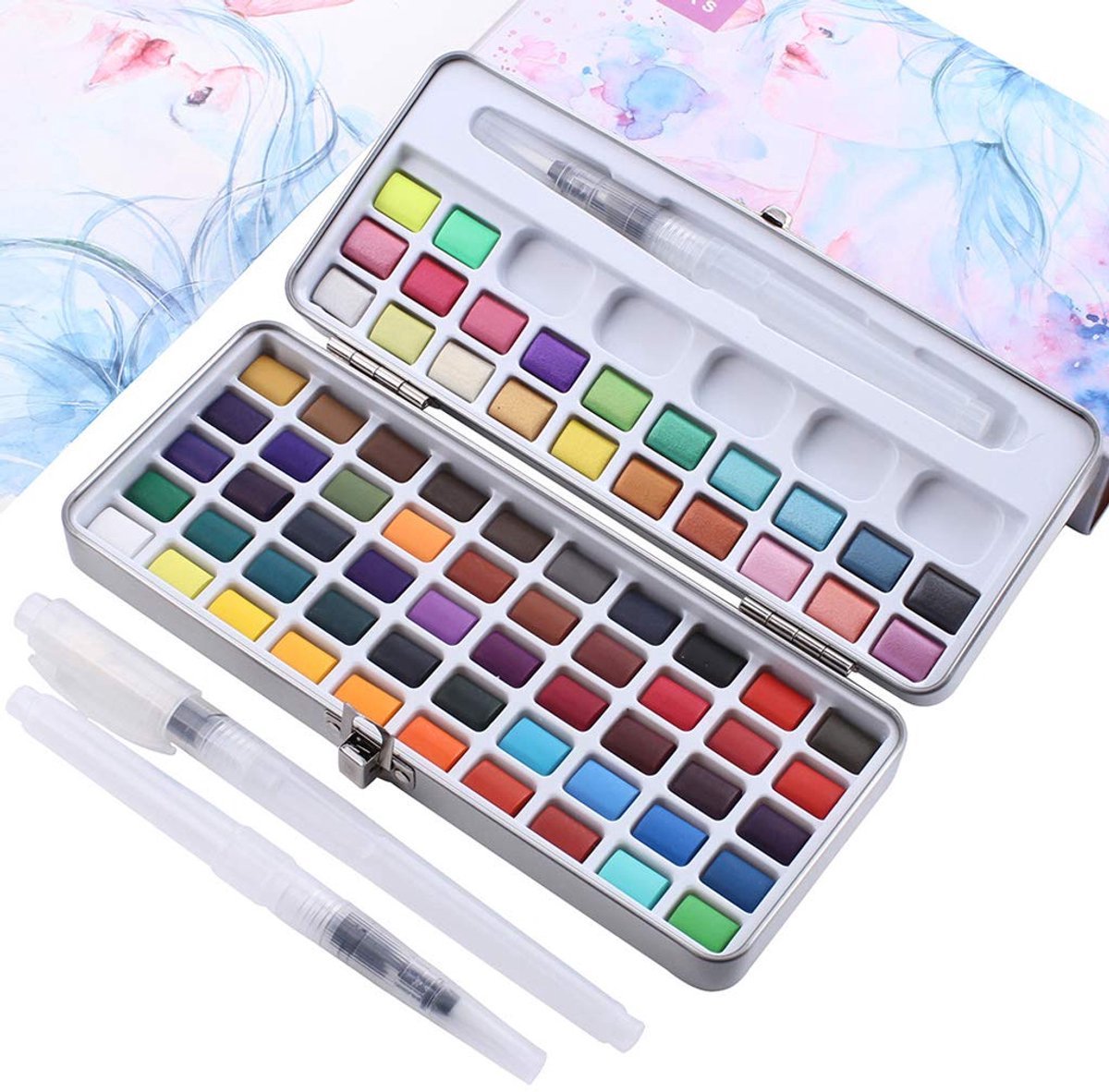 Casalora Aquarelverf Set 72 Kleuren - Inclusief Waterpenseel - Uitwasbare Waterverf met Metallic en Fluor Kleuren - Schilderen voor Kinderen en Volwassenen