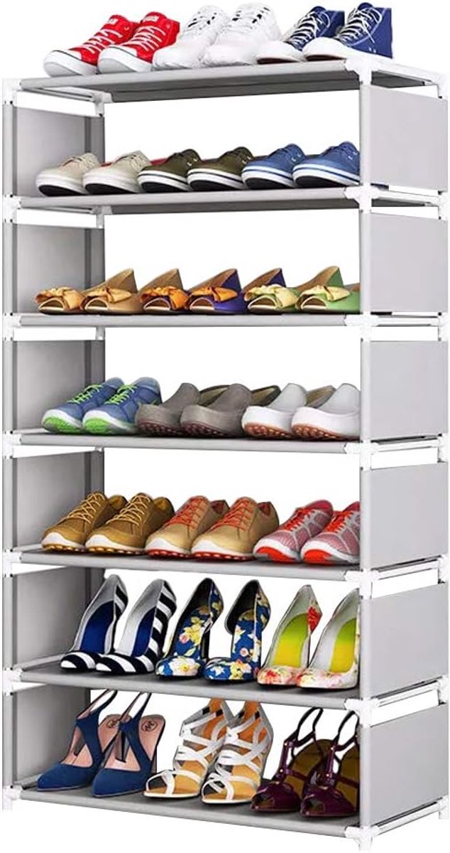 Schoenenrek 7-laags - Grijs - Stabiel en stofdicht - Geschikt voor 15 paar schoenen - ShopVlot