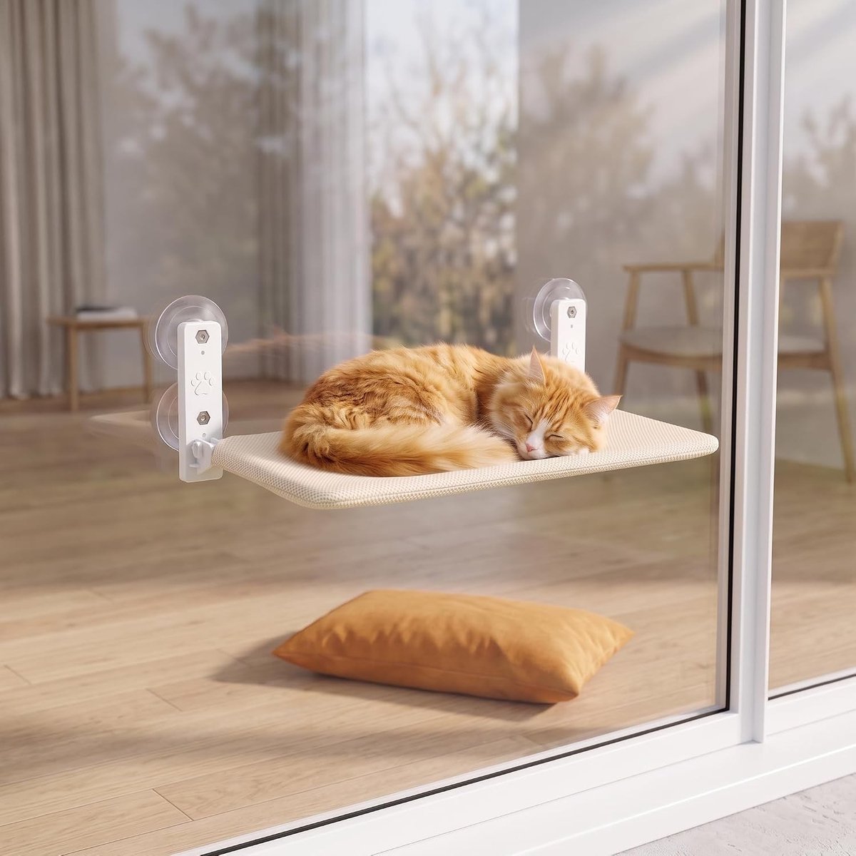 Hammock voor katten, 52 x 30 cm, opvouwbaar kattenbed met 4 sterke zuignappen, ideaal voor raamgebruik en comfort