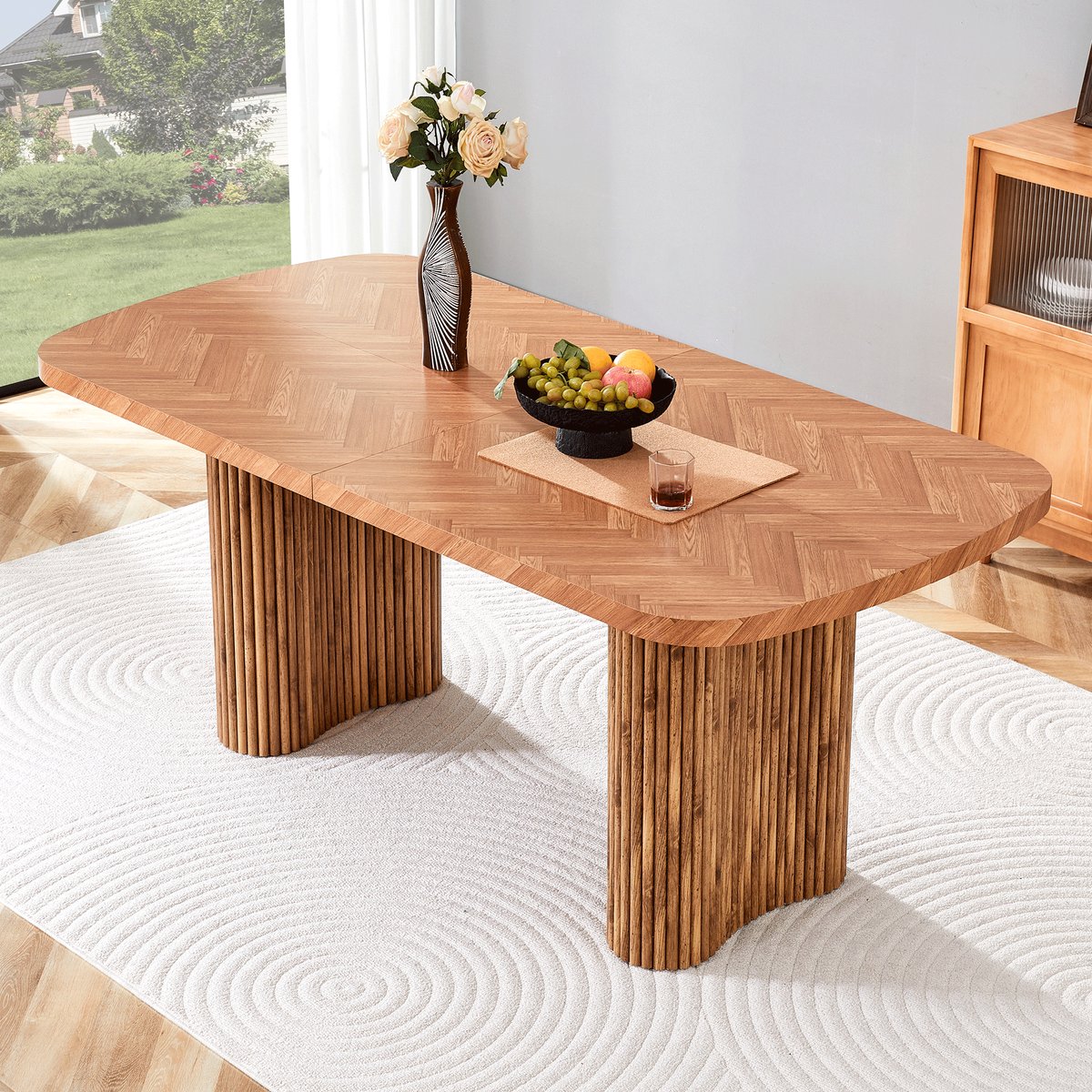 DESMIU Eettafel - Moderne Walnootlook Met Bogenpoot En Stevige MDF Constructie - Voor Eetkamer, Woonkamer En Ontvangst - 180x90x76 Cm - Wood