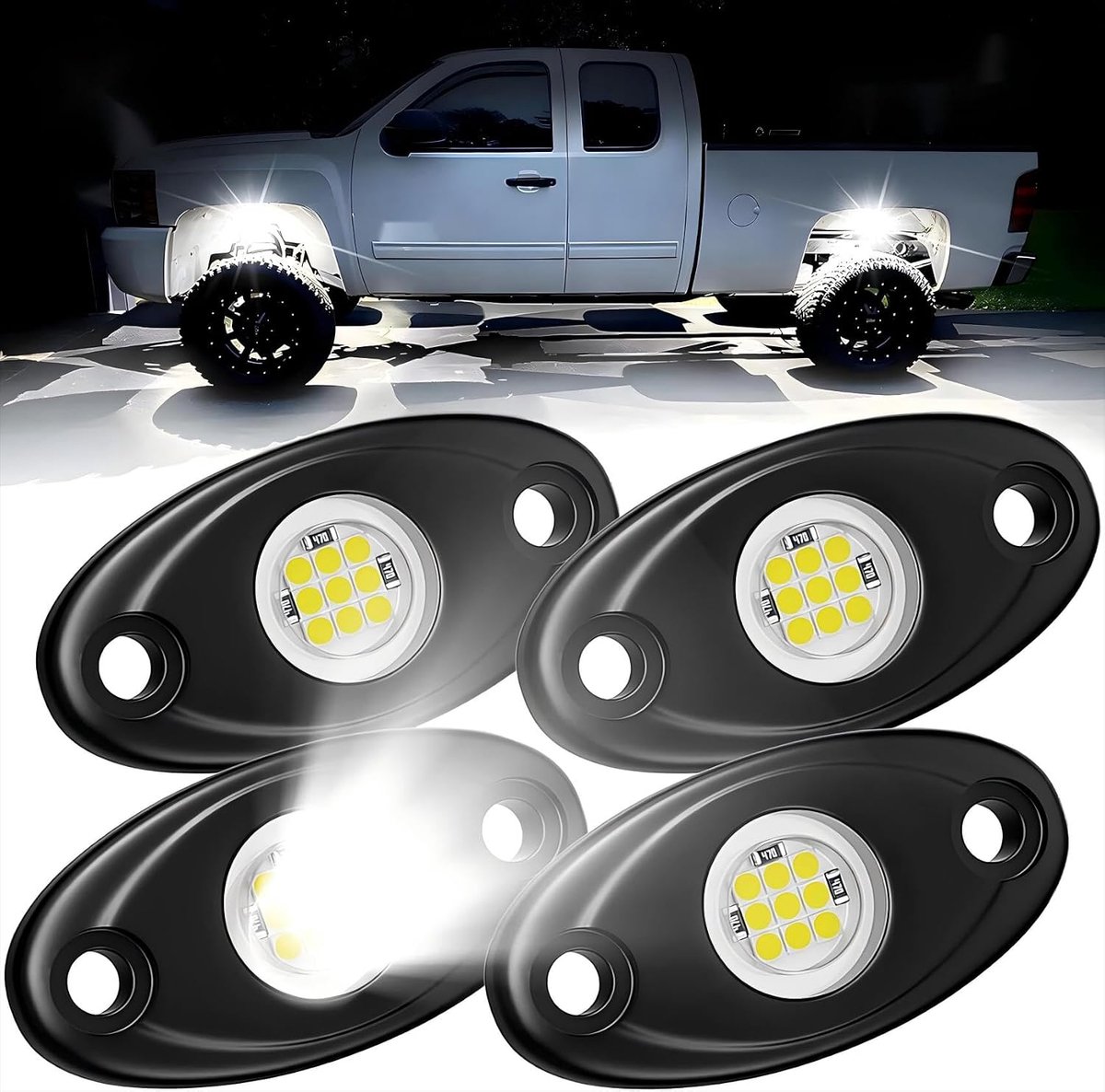 LED Rock Light Offroad Pods, 4 x White Floor Lamp for Trucks, SUV, Pickup, UTV (4 Pods) - ShopVlot