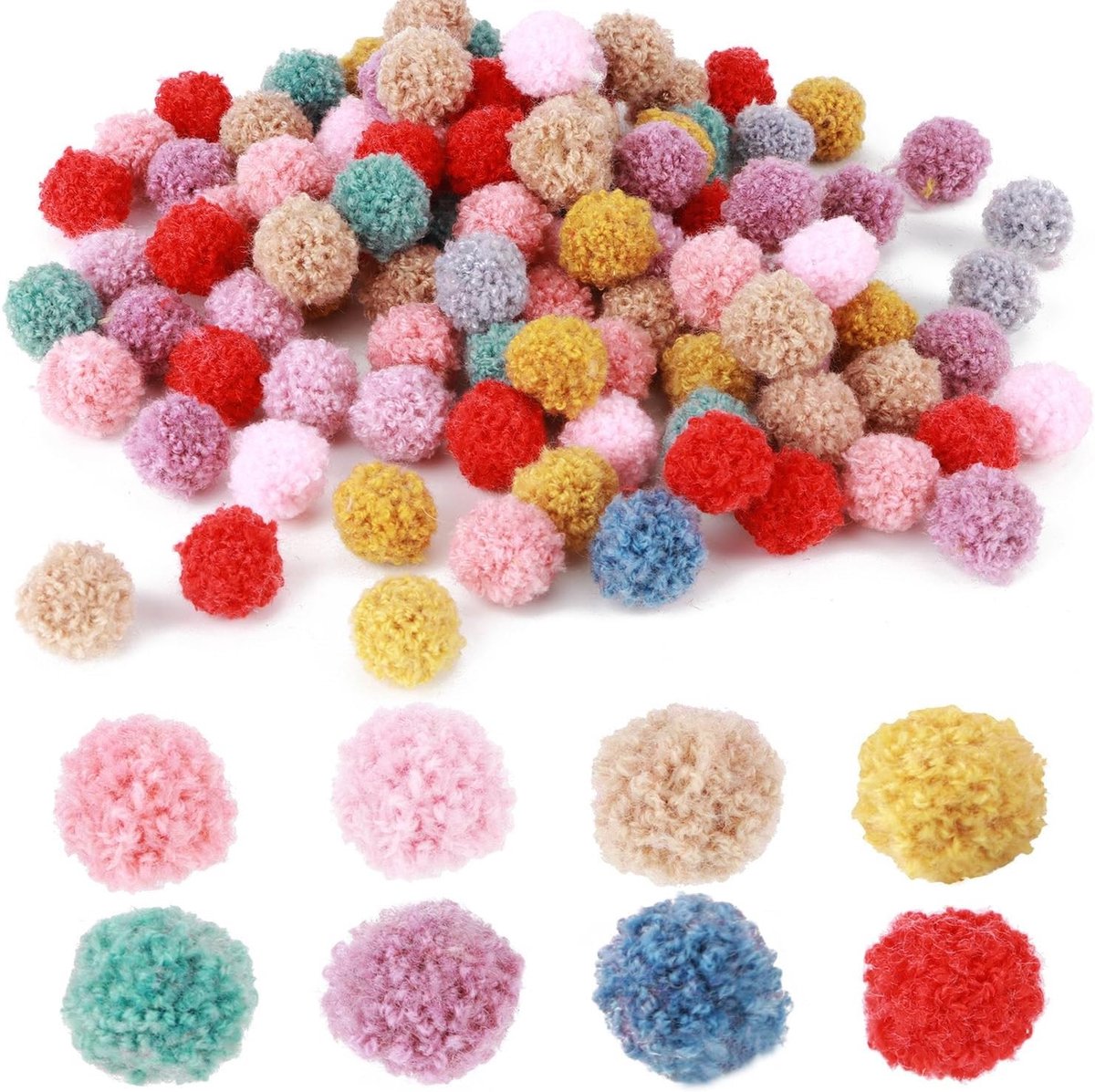 100 stuks kleurrijke pompons van 20 mm voor creatieve knutselprojecten, DIY decoraties en paasversieringen