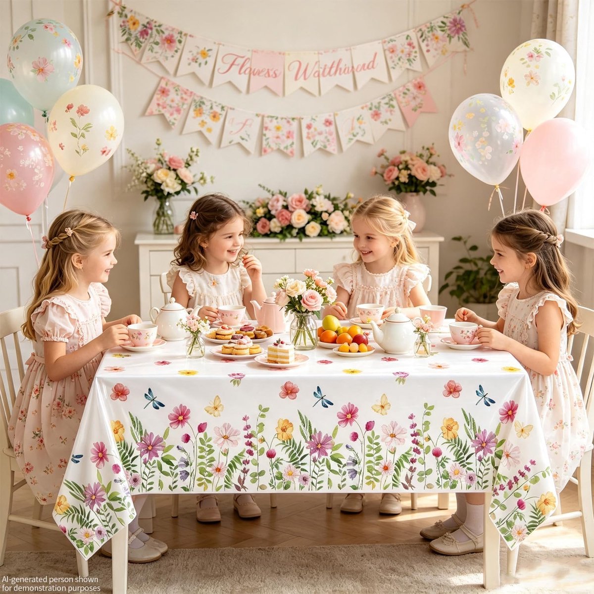 Set van 6 tafelkleden 51 x 86 inch - plastic met lentebloemenmotief - wegwerptafelkleed - ideaal voor feesten - ShopVlot
