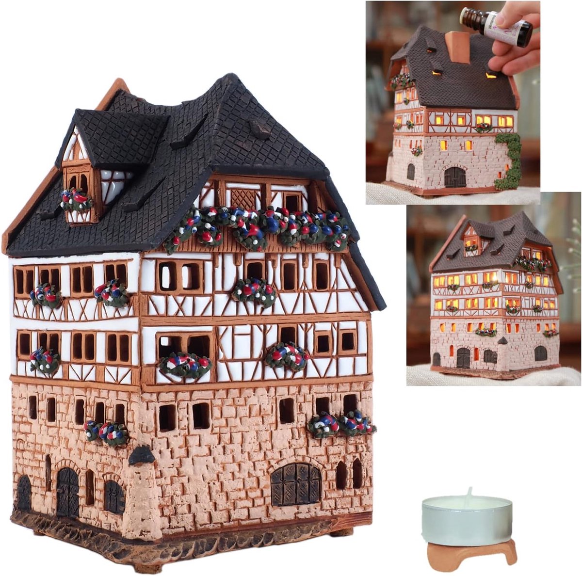 Theelichthouder keramiek 16 cm - Dürer Huis replica - handgemaakt - sfeervolle decoratie - ShopVlot