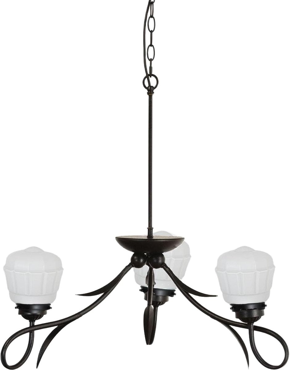 T-lamp 3 lichts - opaal wit glas - zwart gepatineerd ontwerp - sfeervolle verlichting - ShopVlot