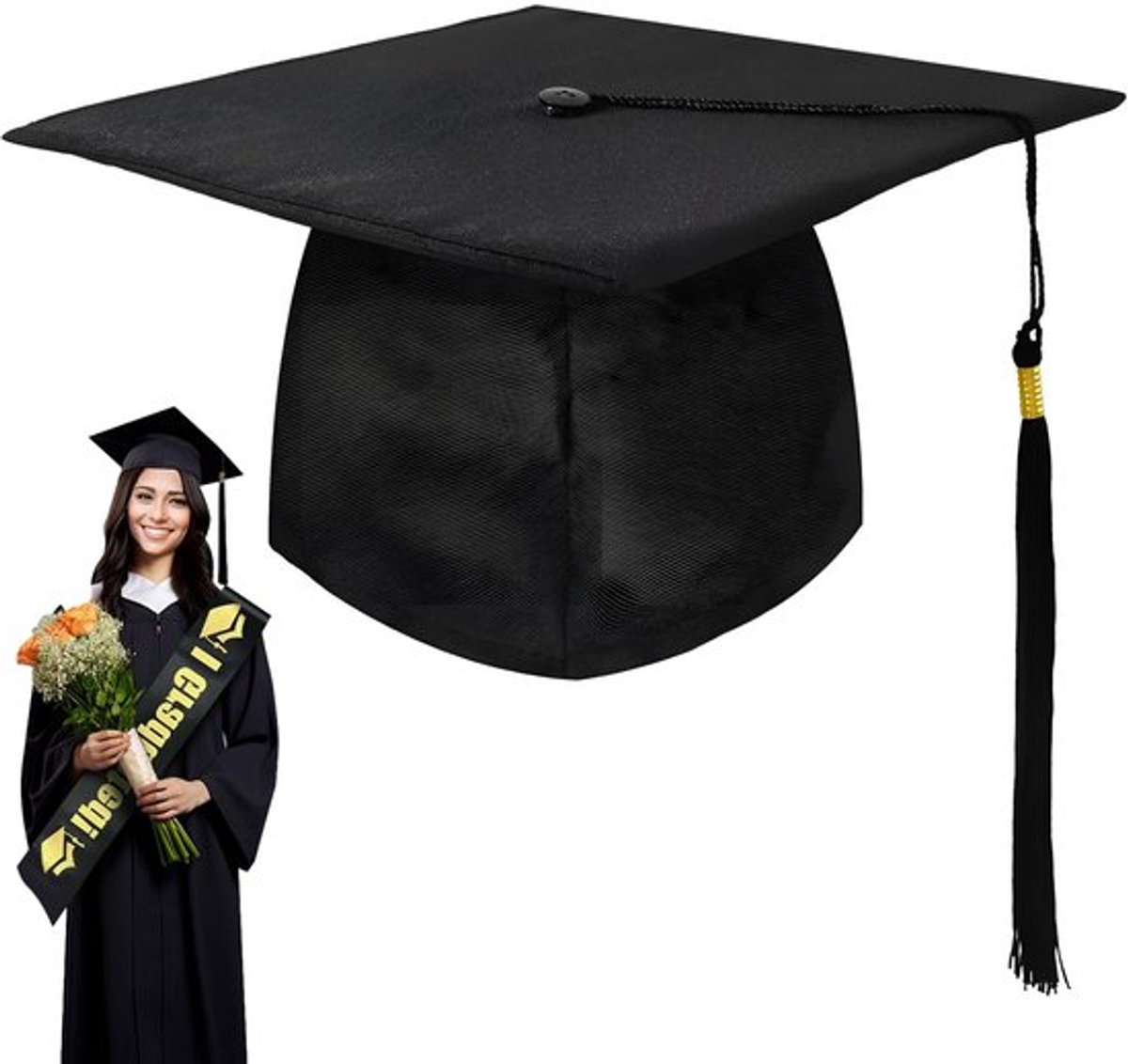 Afstudeerhoed Uniseks - Bachelorhoed - Dokterhoed - Afstudeercadeau - Polyester - Verstelbare maat 53-60 cm - Afstudeerpet