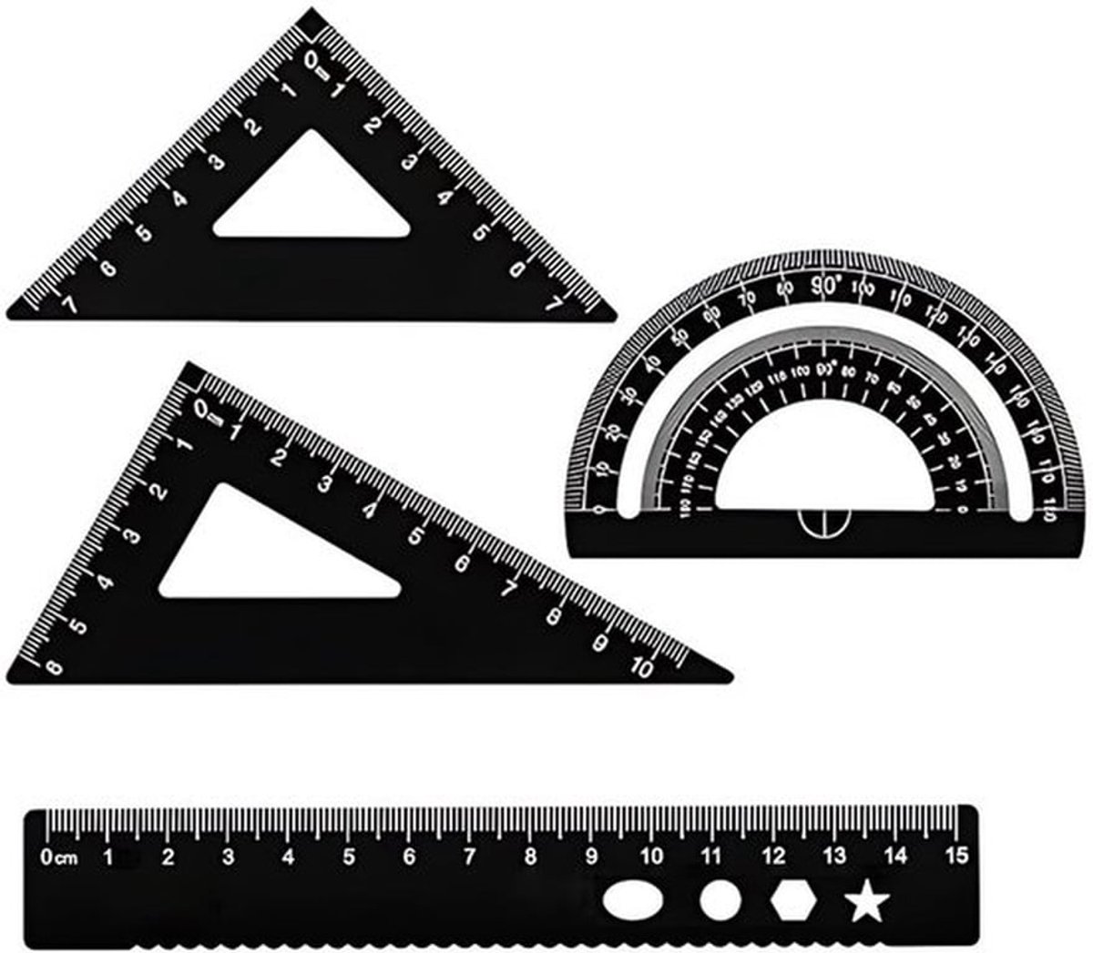 Liniaalset 4 Stuks - Zwart Metalen Linialen - Geometrieset - Nauwkeurige Meting - Duurzaam en Betrouwbaar - Voor School en Kantoor - Passerset