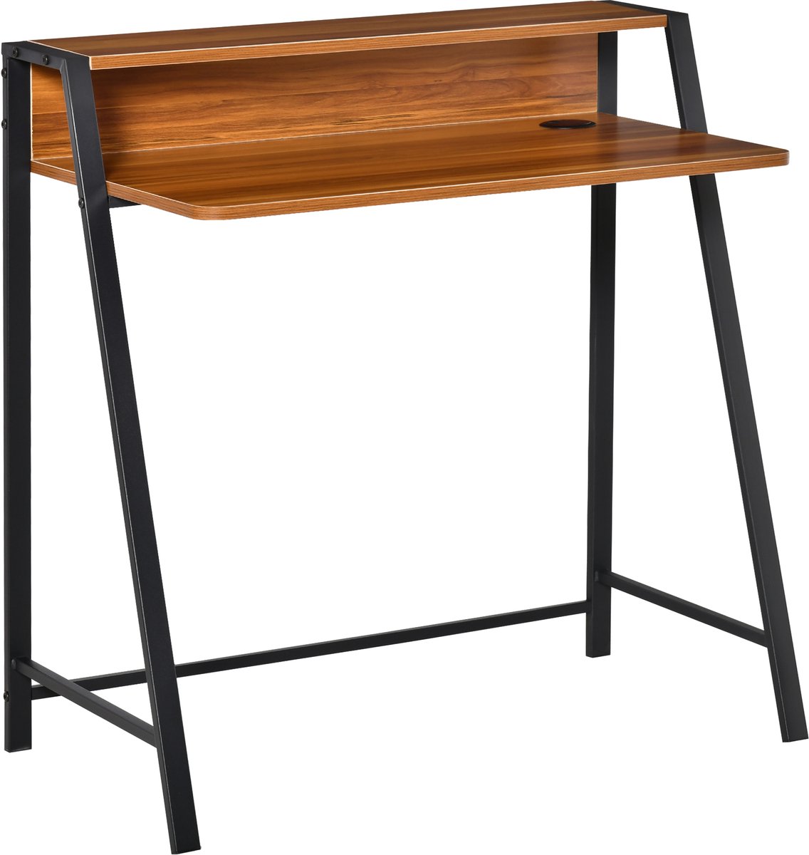 Bureau 84x45x85 cm - Computer Tafel Met Opbergrek En Kabeldoorvoer Metaal Walnoot